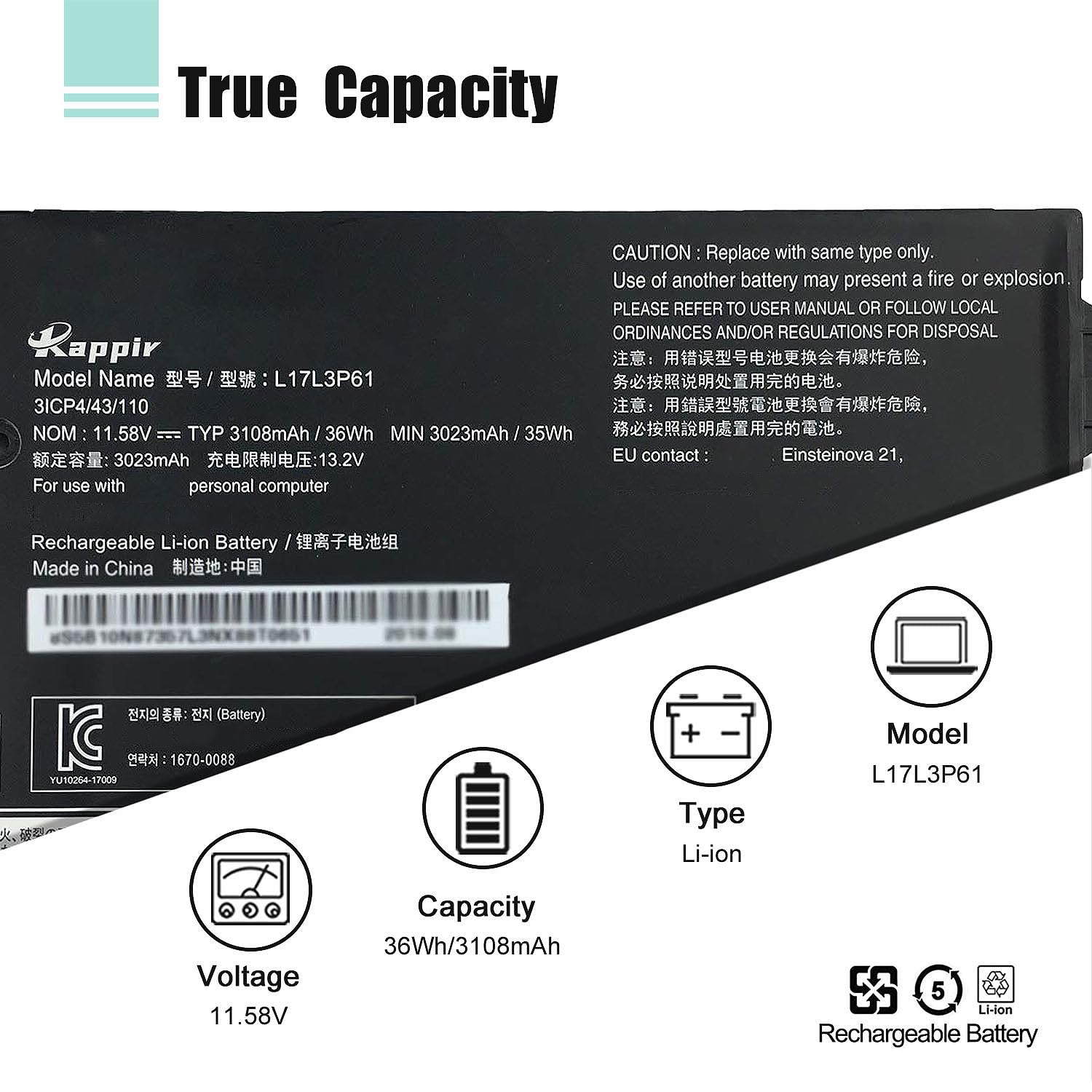 Boweirui L17L3P61 Laptop Battery Replacement For Lenovo Ideapad Yoga 720 12Ikb Yoga 520 12 320 11 320S 13Ikb Xiaoxin 7000 13 Ser