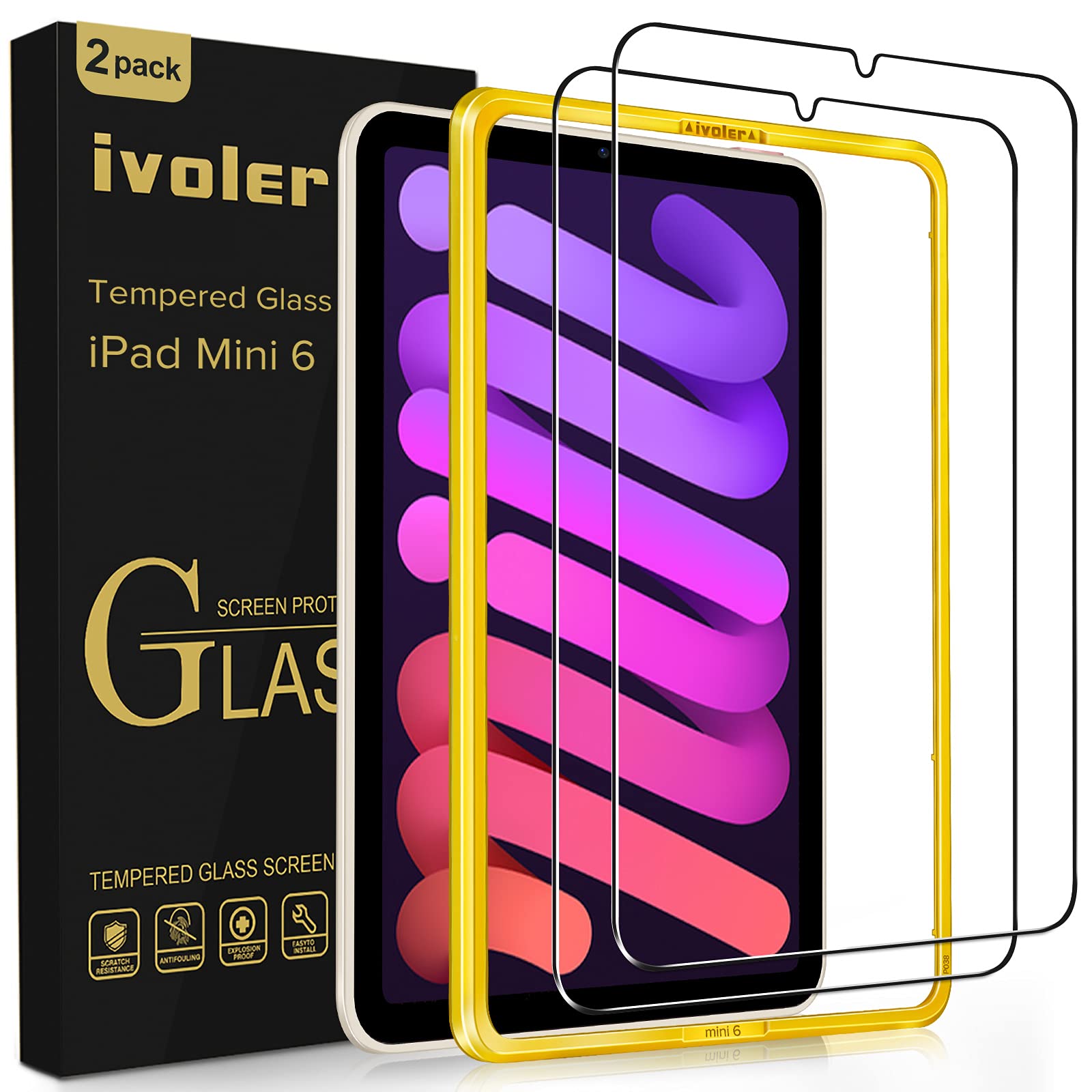 Ivoler 2 Pack Tempered Glass For Ipad Mini 7 8.3' 2024 (A17 Pro)/Ipad Mini 6 8.3' 2021 With [Alignment Frame] Screen Protector, Compatible With Face Id&Apple Pencil For Ipad Mini 6Th/7Th Generation