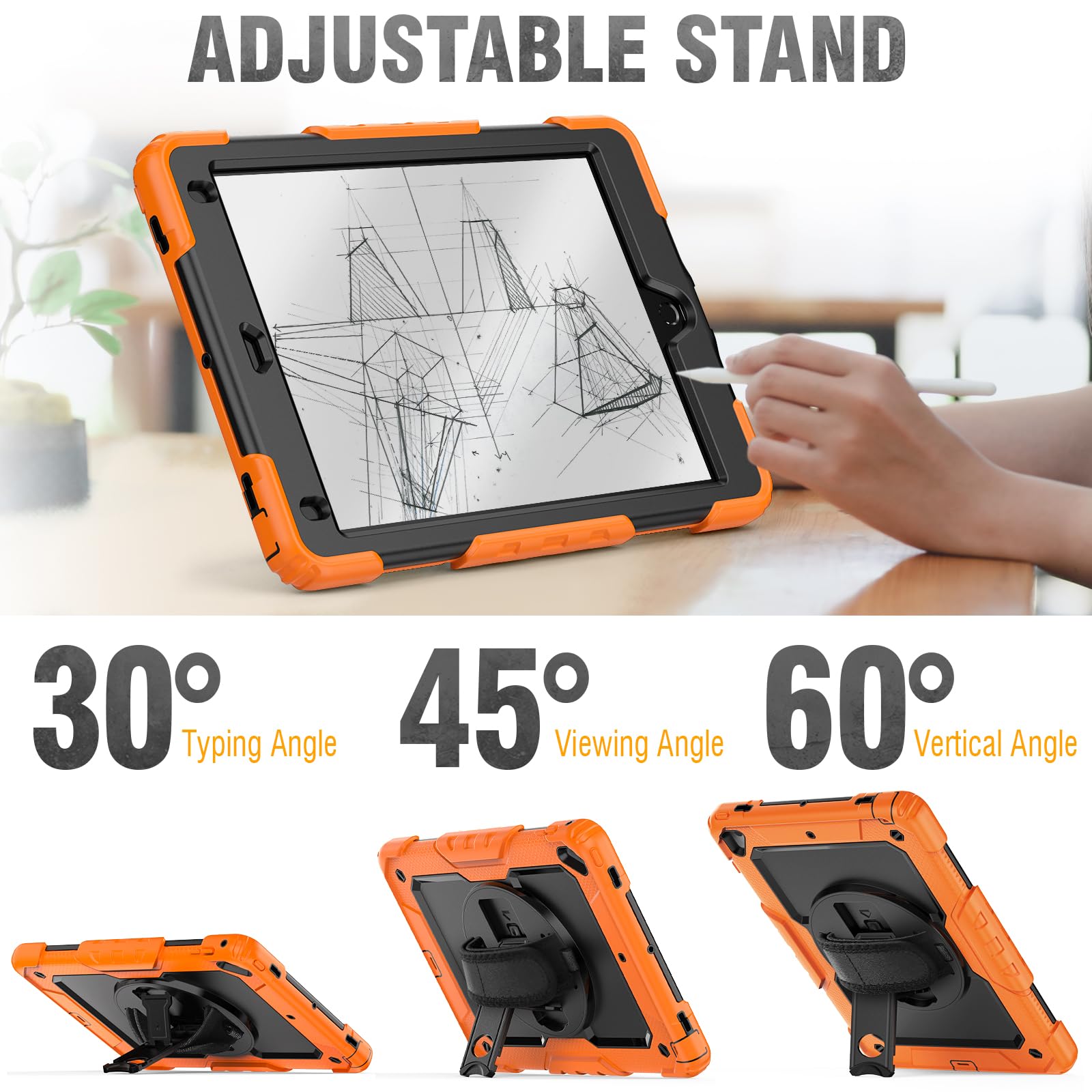 Hxcaseac Case For Ipad Pro 9.7, Air 2, 9.7 Inch 6Th/5Th Gen 2018/2017/2016/2014 With Screen Protector/Pencil Holder/ 360 Rotatin