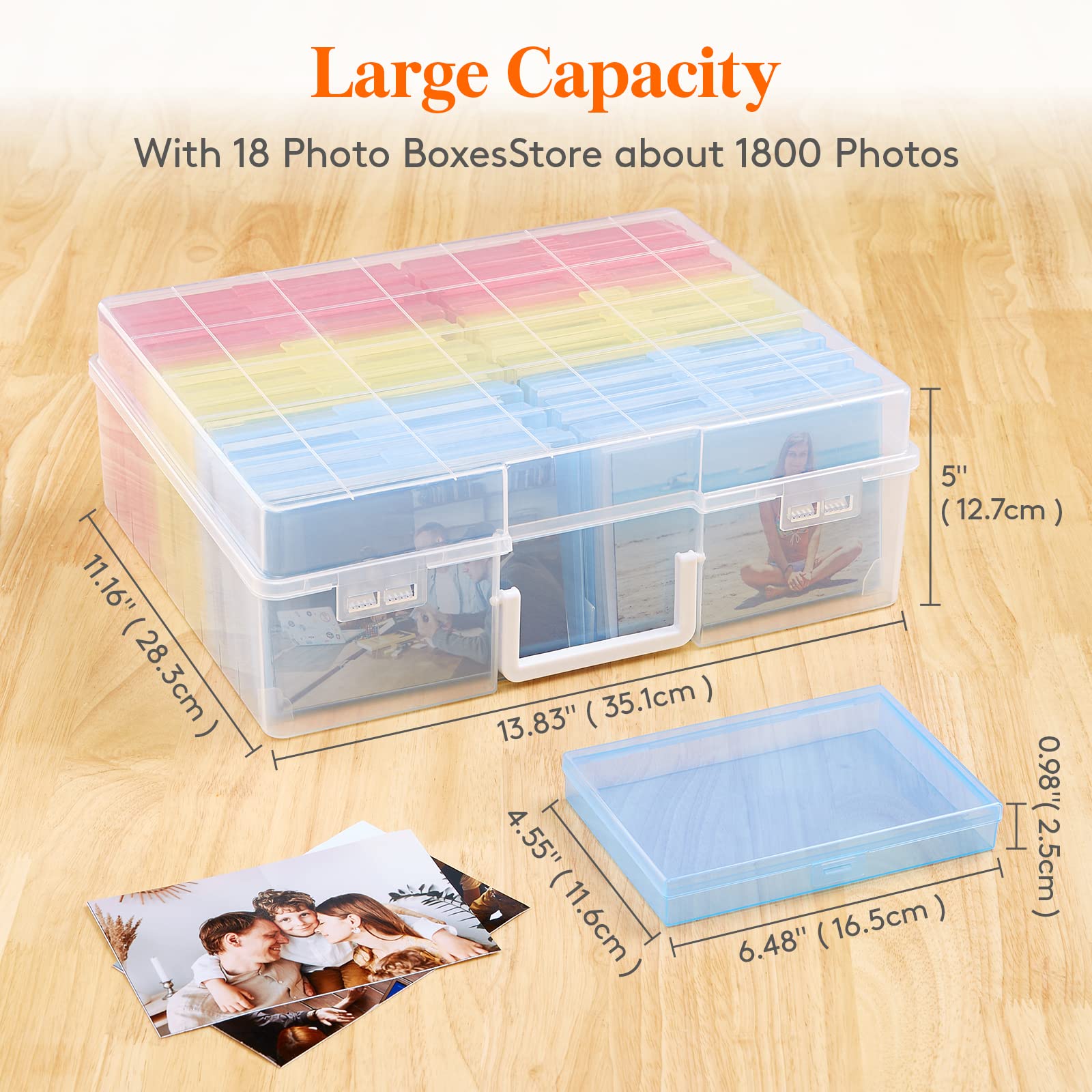 Lifewit Photo Storage Box 4X6 Photo Case, 18 Inner Photo Keeper, Multicolor Photo Boxes Storage, Seed Organizer Craft Storage Bo