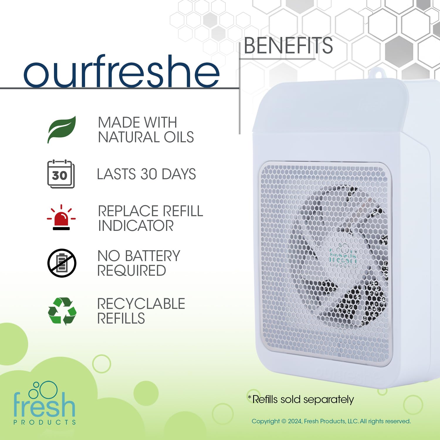 Fresh Products Ourfreshe Plug In Air Freshener 30 Day Replace Messy Aerosols With Dry Fragrance For Use In Medium Sized Spaces W
