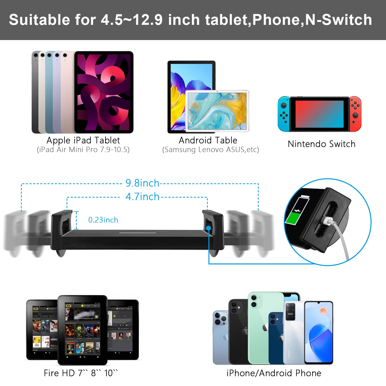 Lucky Trip Tablet Floor Stand,360 Degree Rotatable Metal Tablet Holder With Flexible Gooseneck Holder Long Arm, Compatible With