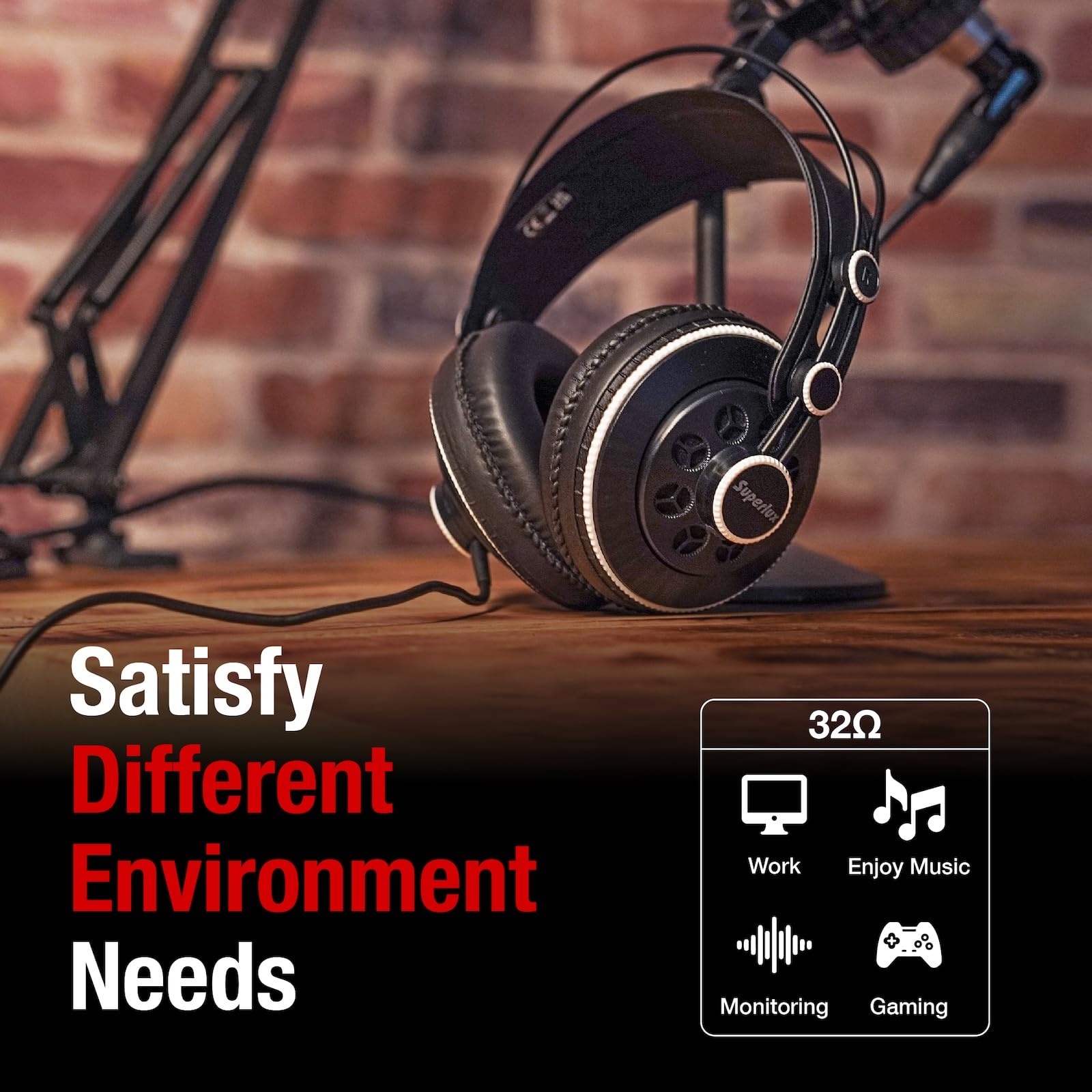 Superlux Hd681F Studio Monitor Headphones Over Ear Wired With 50Mm Neodymium Driver, Semi-Open, Sweet Vocal Sound, Copper-Coated