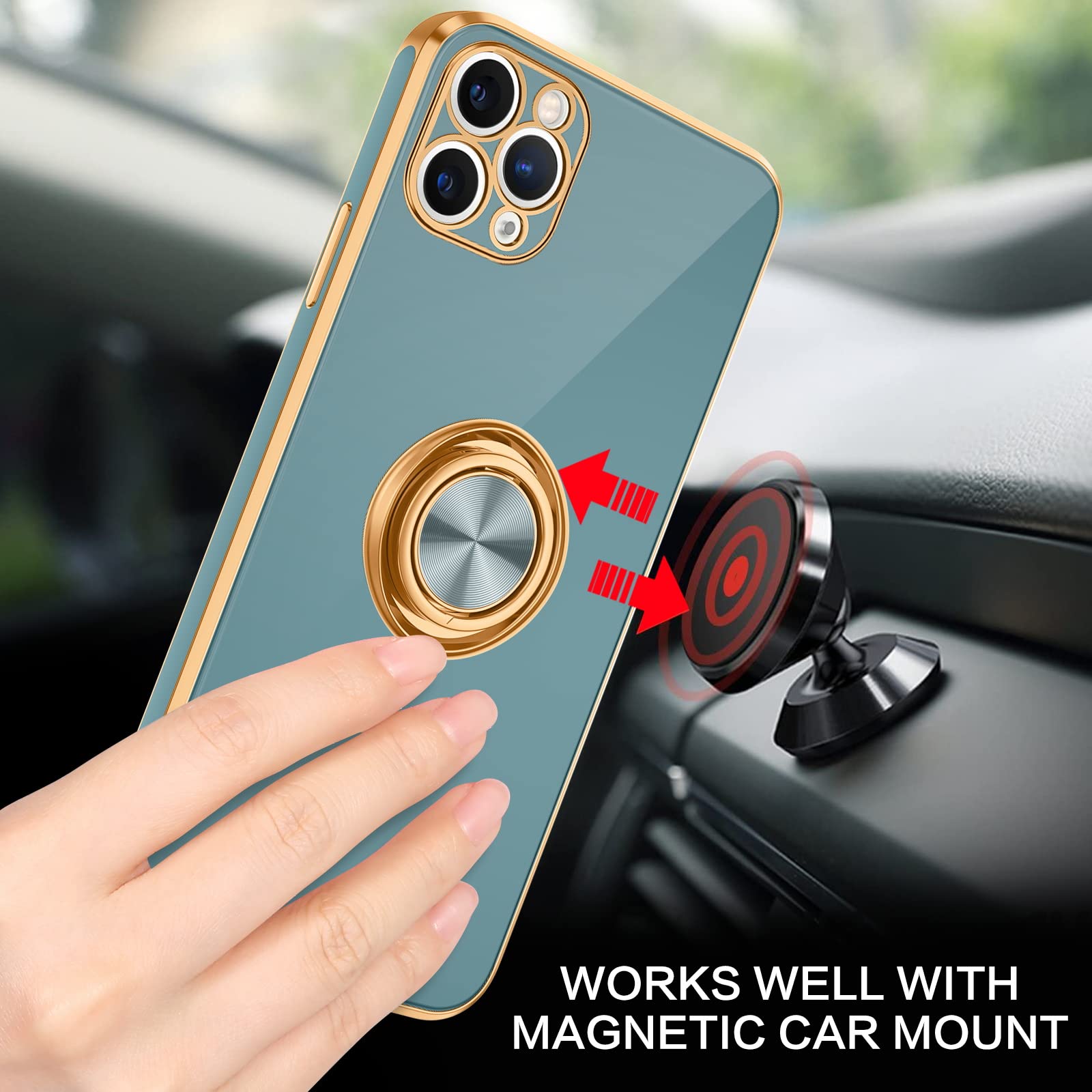 Bentoben Compatible With Iphone 11 Pro Case With 360 Ring Holder, Shockproof Slim Kickstand Magnetic Support Car Mount Women Men