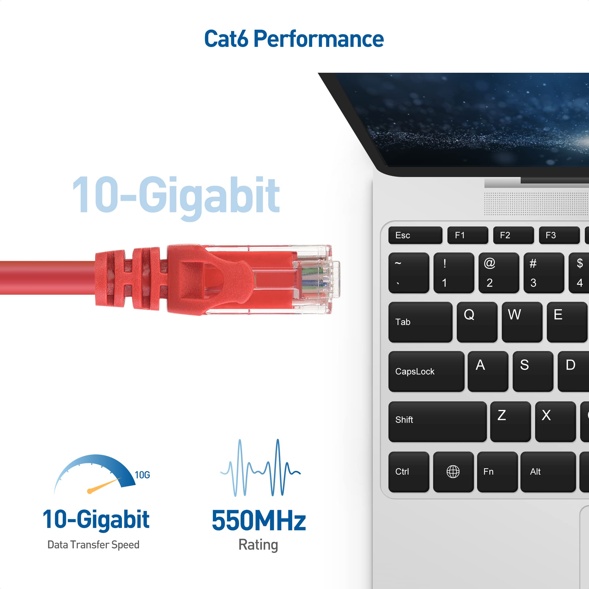 Cable Matters 10Gbps Snagless Short Cat 6 Ethernet Cable   3ft, Cat 6 Cable, Cat6 Cord, Ethernet Cord, Red