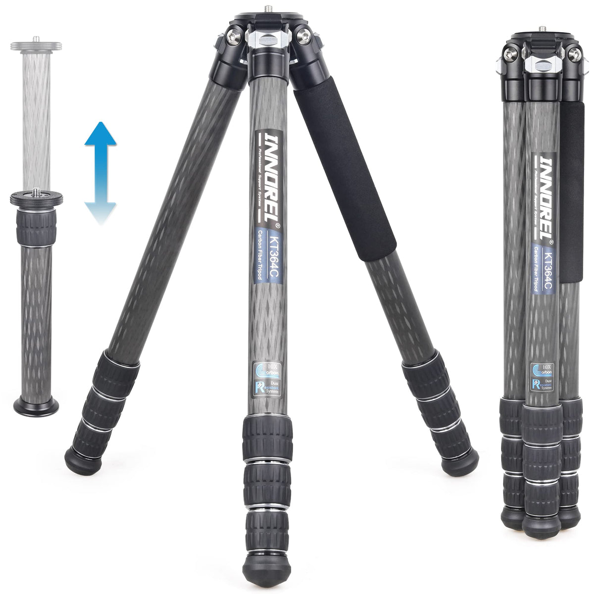 Innorel Kt364C Compact 10 Layer Carbon Fiber Camera Tripod 36Mm Big Tube Professional Travel Tripod For Digital Dslr Video Camcorder Heavy Duty Camera Stand Load 66.1Lb/30Kg With Center Column
