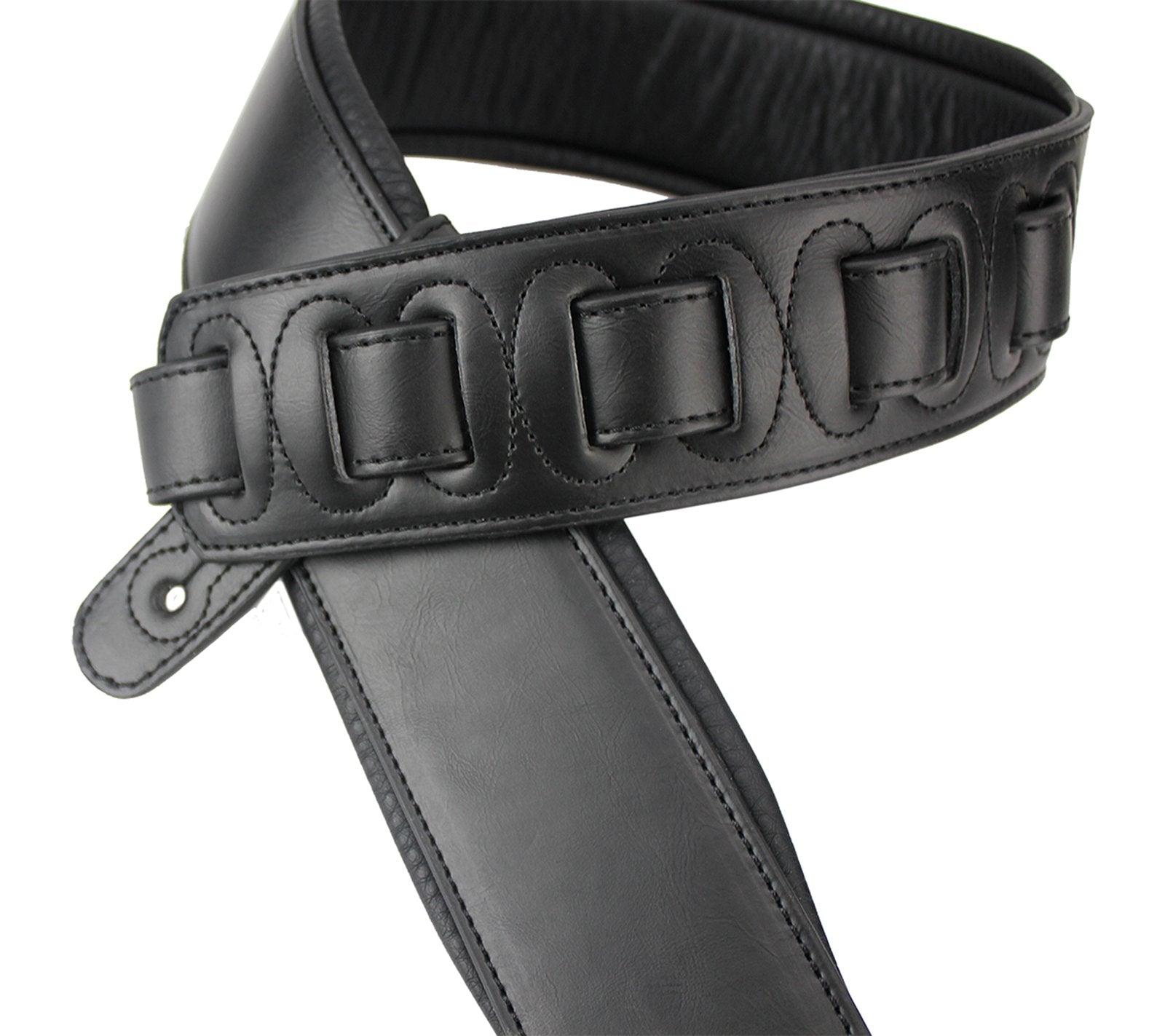 Walker & Williams G 918 Handmade Natural Finish Black Leather Padded Guitar Strap For Acoustic, Electric, And Bass Guitars