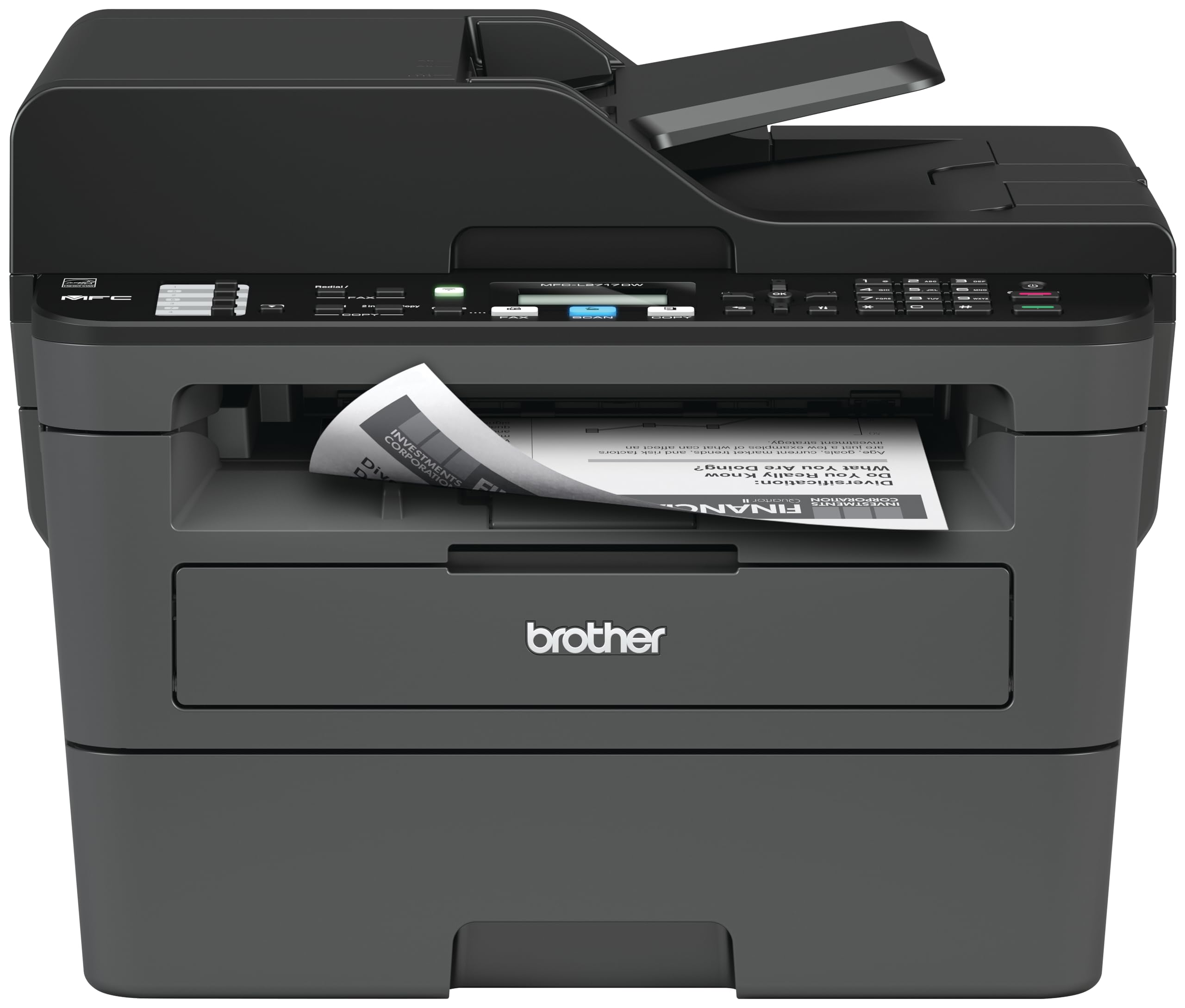 Brother Monochrome Laser All In One Mfcl2710Dw Value Version (Mfcl2717Dw) Adds 2 Year Warranty, Black/Grey