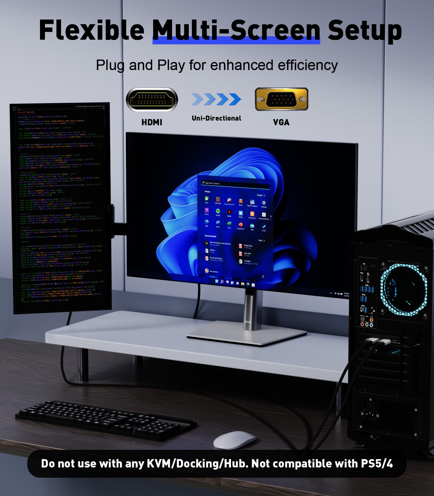 Hdmi To Vga Adapter Cable 6Ft [Metal Case, Nylon Cable] 1080P@60Hz Hdmi Male To Vga Male Uni Directional Braided Cord For Comput