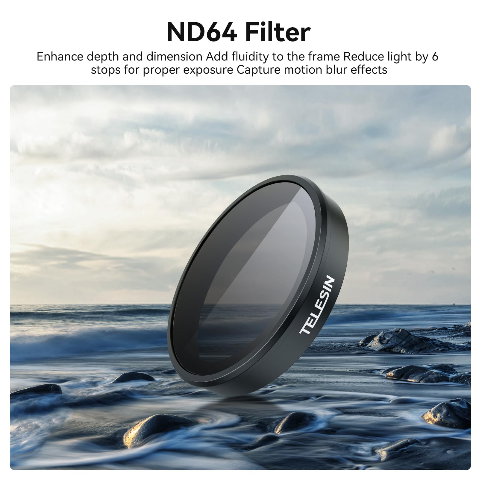 TELESIN ND64 Lens Filter for DJI Action 3 4 5 Multi Coated HD Optical Glass Ultra-Slim