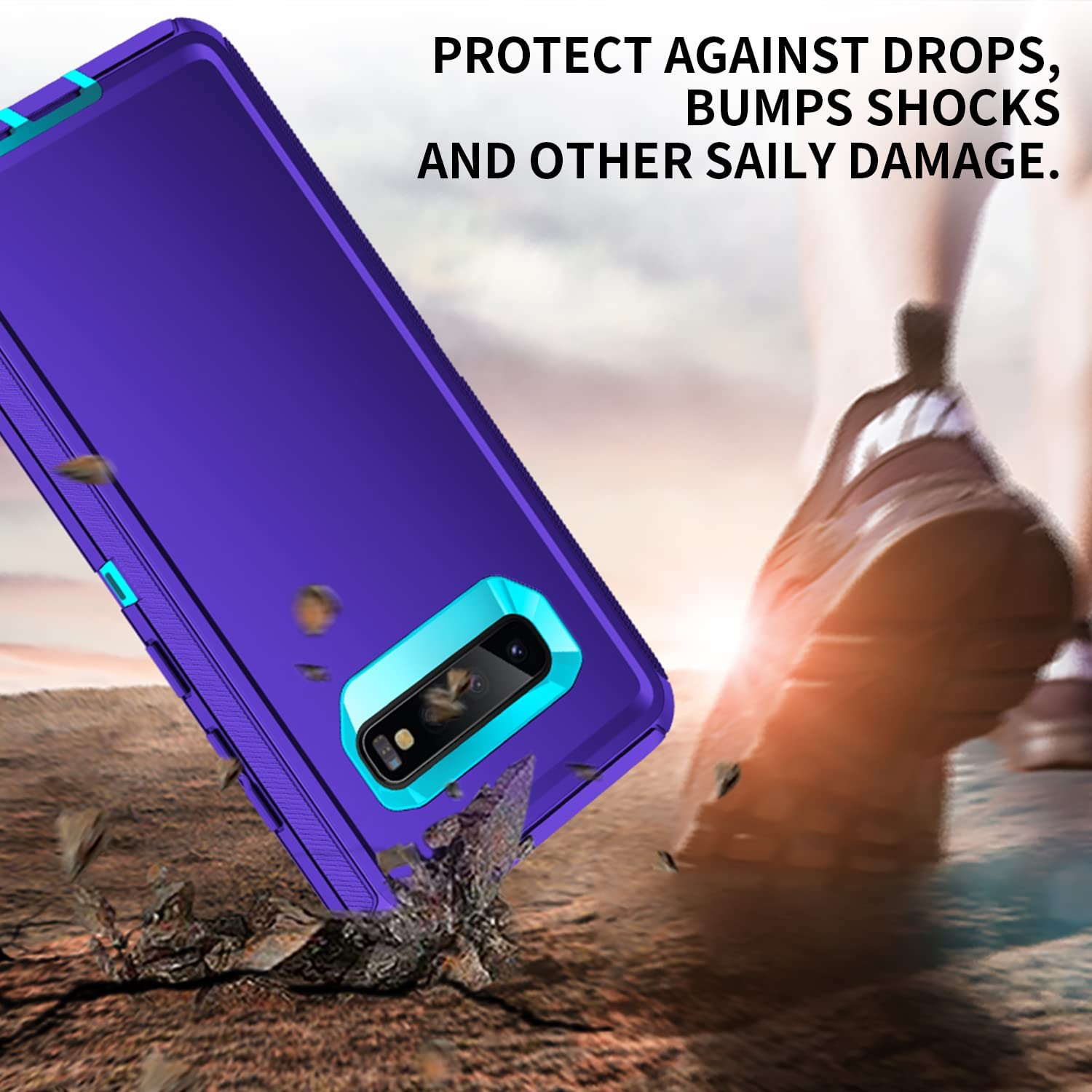 Mieziba For Galaxy S10 Case,Heavy Duty Shockproof Dust/Drop Poof 3 Layers Full Bady Protection Rugged Case For Galaxy S10,Purole
