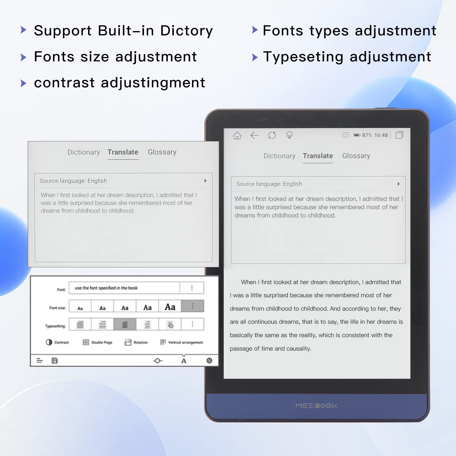Meebook E Reader M6 | 6' Eink Carta Screen 300Ppi | Adjustable Smart Light | Android 11 | Ouad Core Processor | Audio Books|Supp