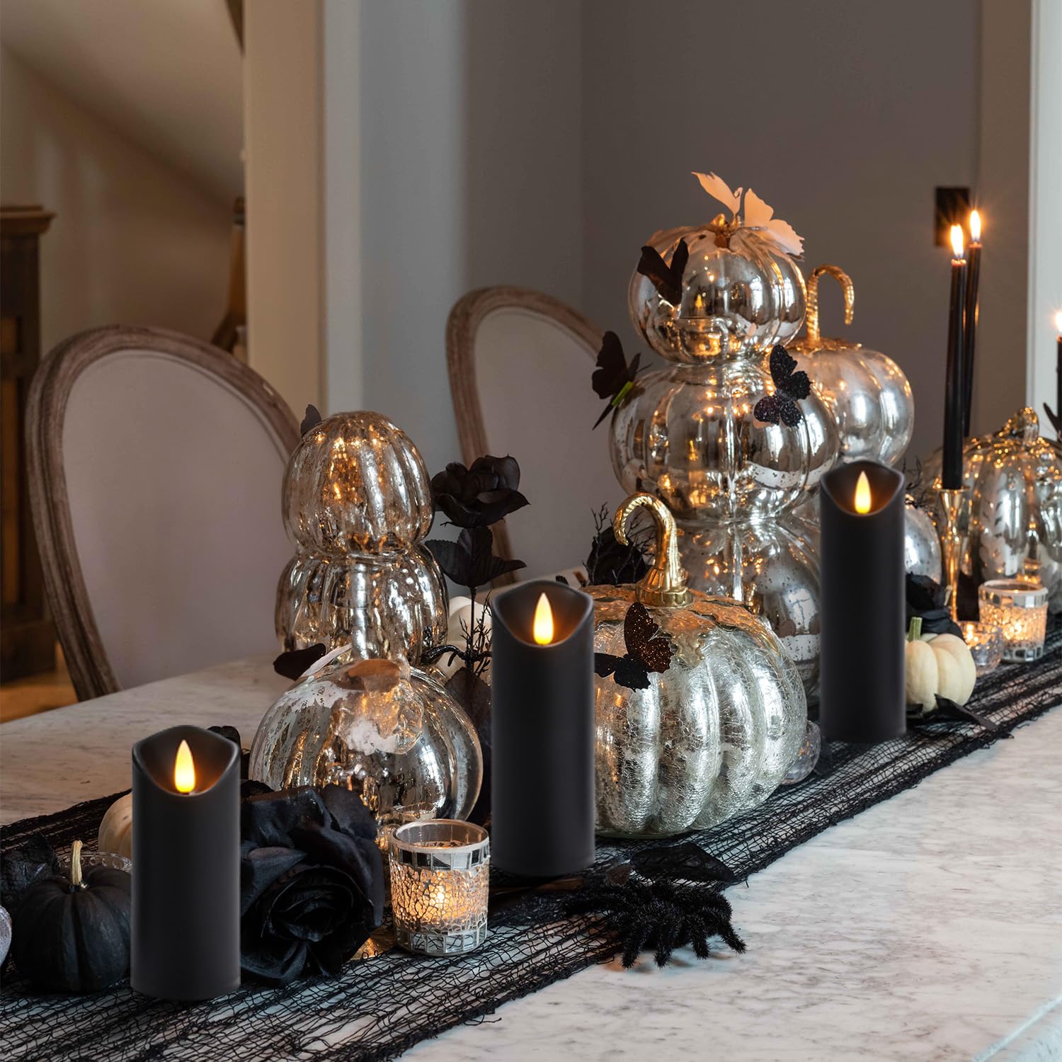 Homemory Black Flameless Candles, Halloween Candles, Battery Operated Candles, Led Pillar Candles With Remote Control And Timers