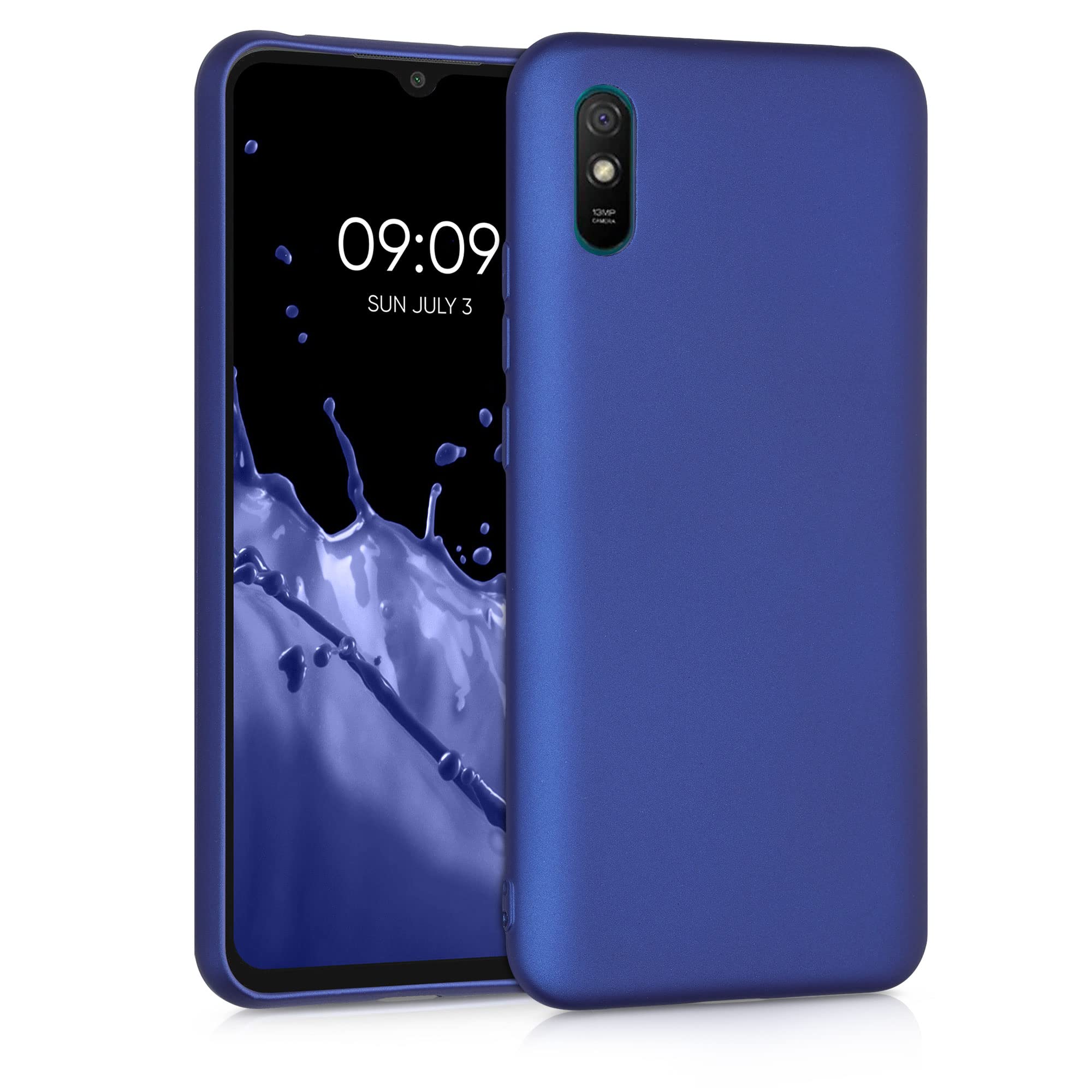 kwmobile Case Compatible with Xiaomi Redmi 9A / 9AT Case - Soft Slim Metallic TPU Silicone Cover - Metallic Blue