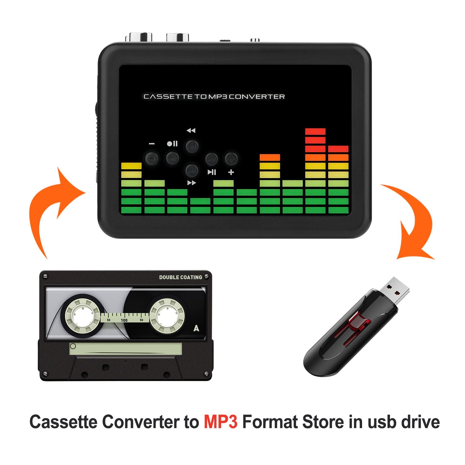 Usb Cassette To Mp3 Converter, Portable Walkman Cassette Audio Music Player Tape To Mp3 Converter With Earphones, Volume Control