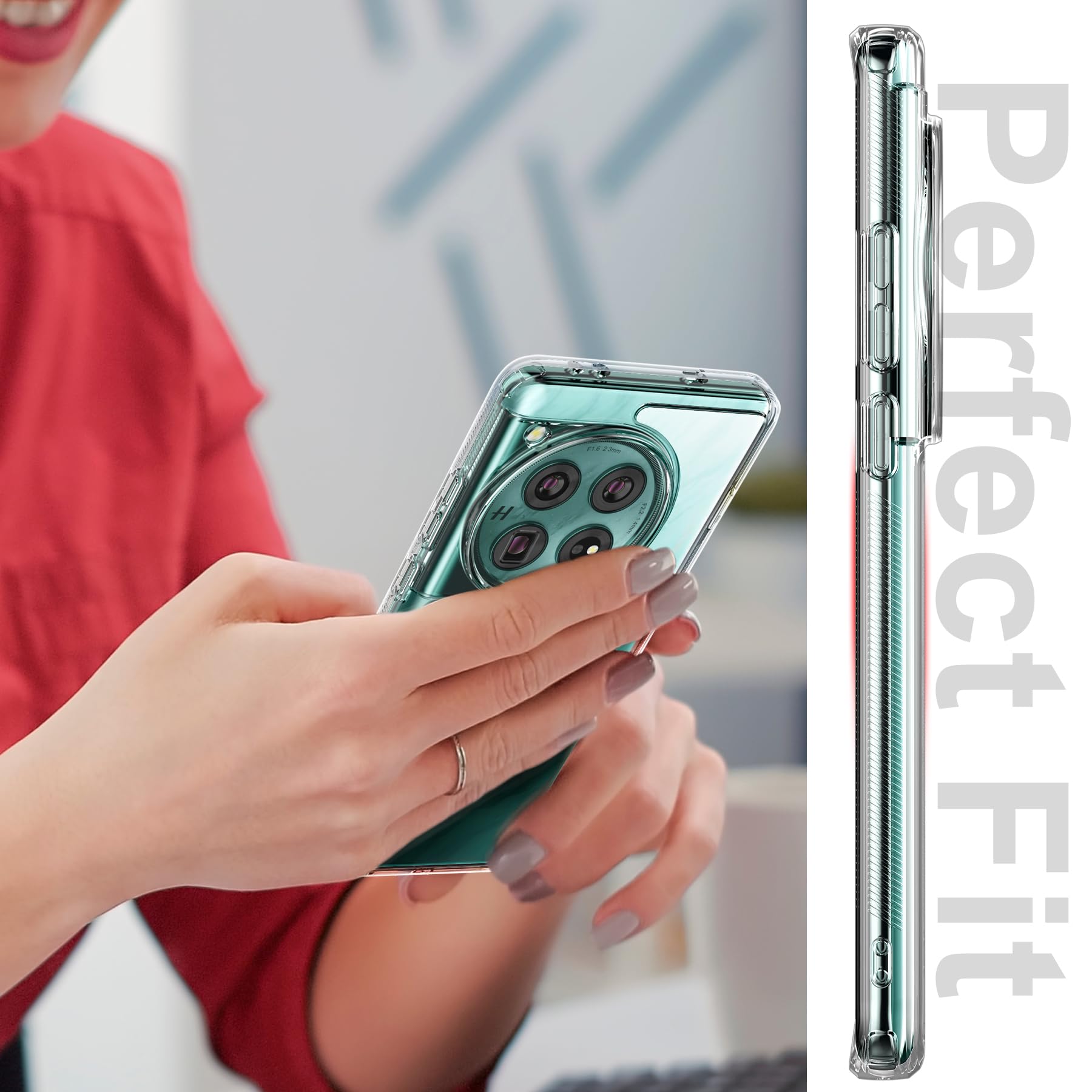 Clear Case For Oneplus 12 Case, [Hard Pc Back+Soft Tpu Bumper] [Anti Yellowing] [Support Wireless Charging] Slim Fit Shockproof