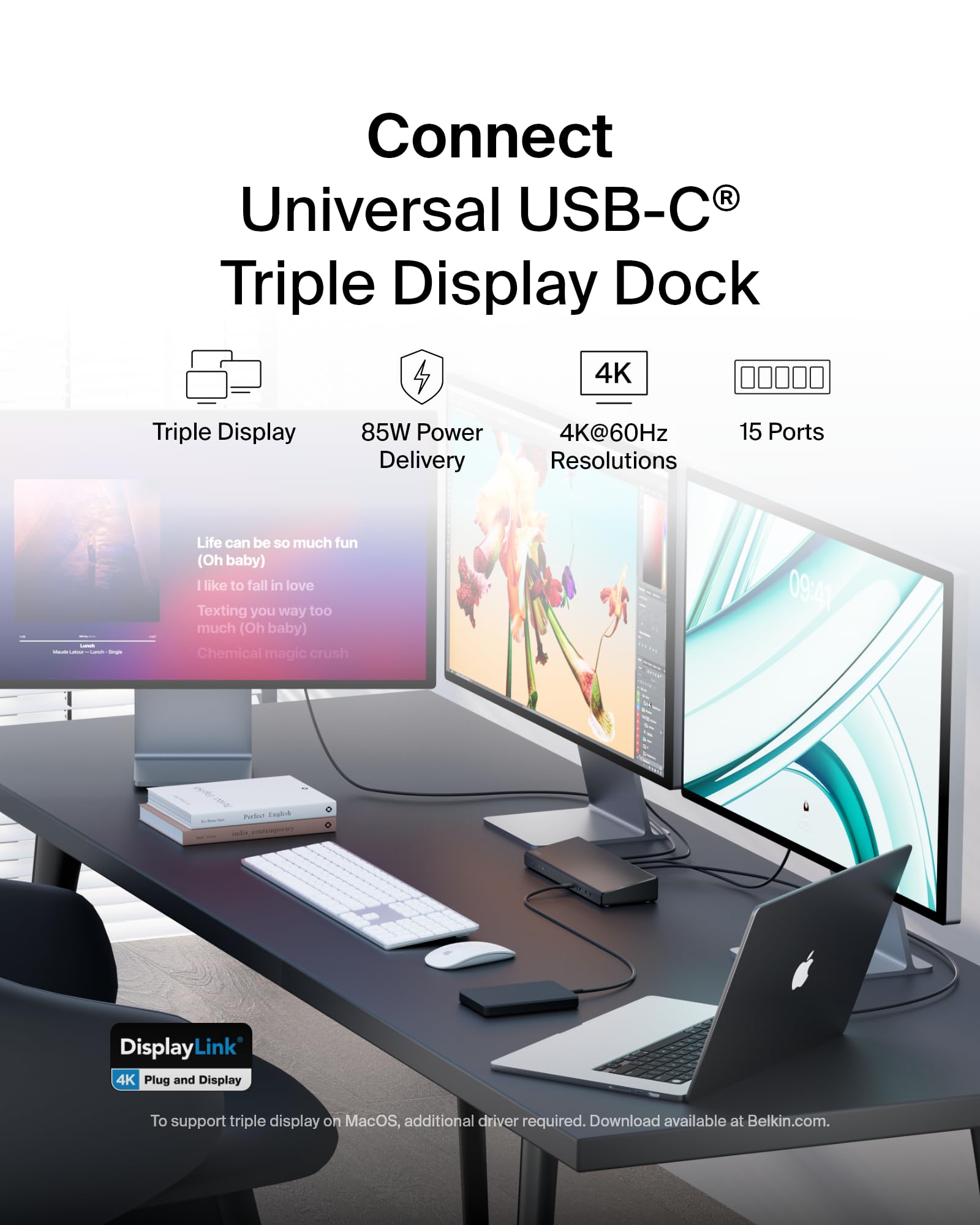 Belkin Triple Display Displaylink Docking Station Hub With 3 Hdmi Ports 2 Displayports For Triple 4K Display With 85W Power Deli