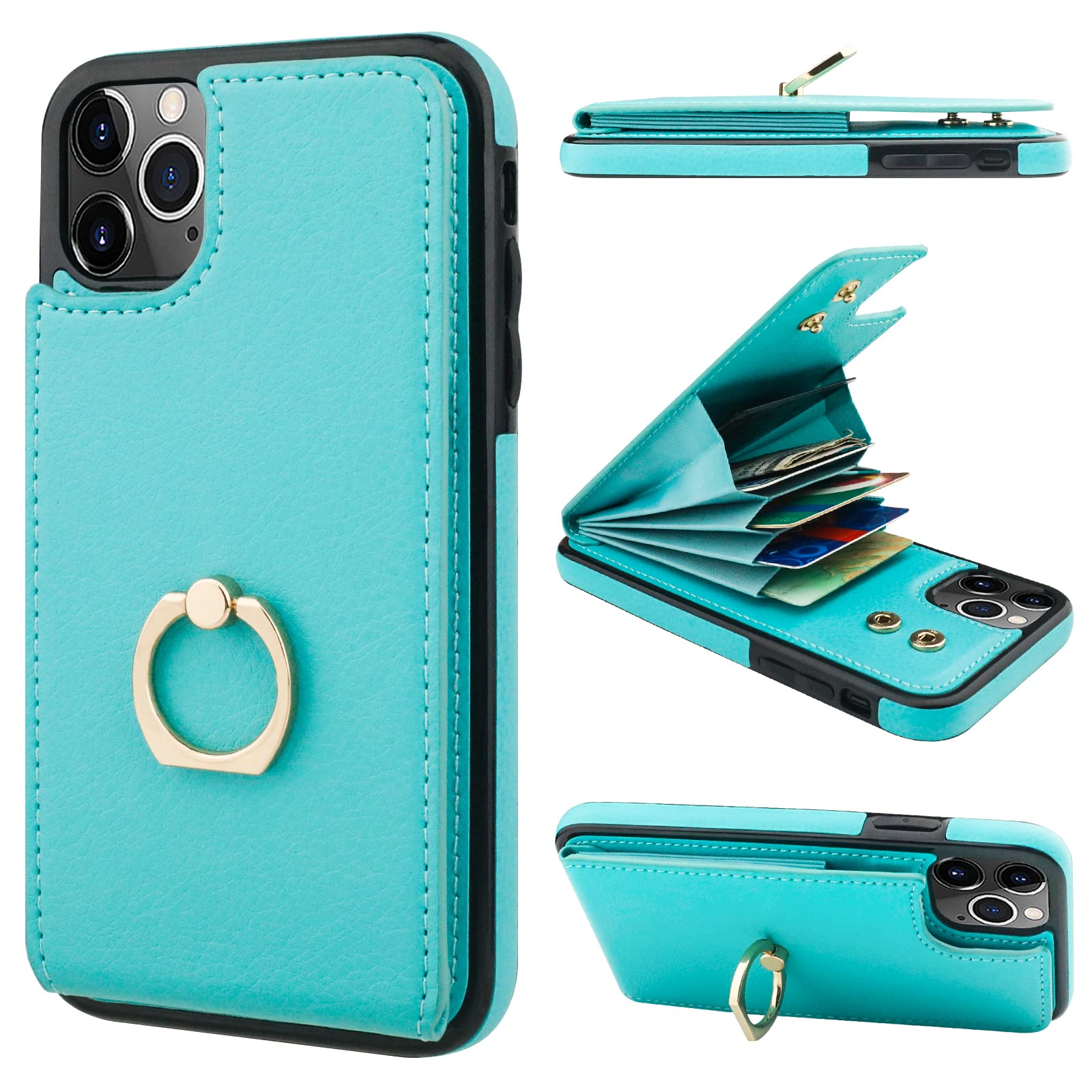 Folosu Compatible With Iphone 11 Pro Max Case Wallet With Card Holder, 360   Rotation Finger Ring Holder Kickstand Protective Rf