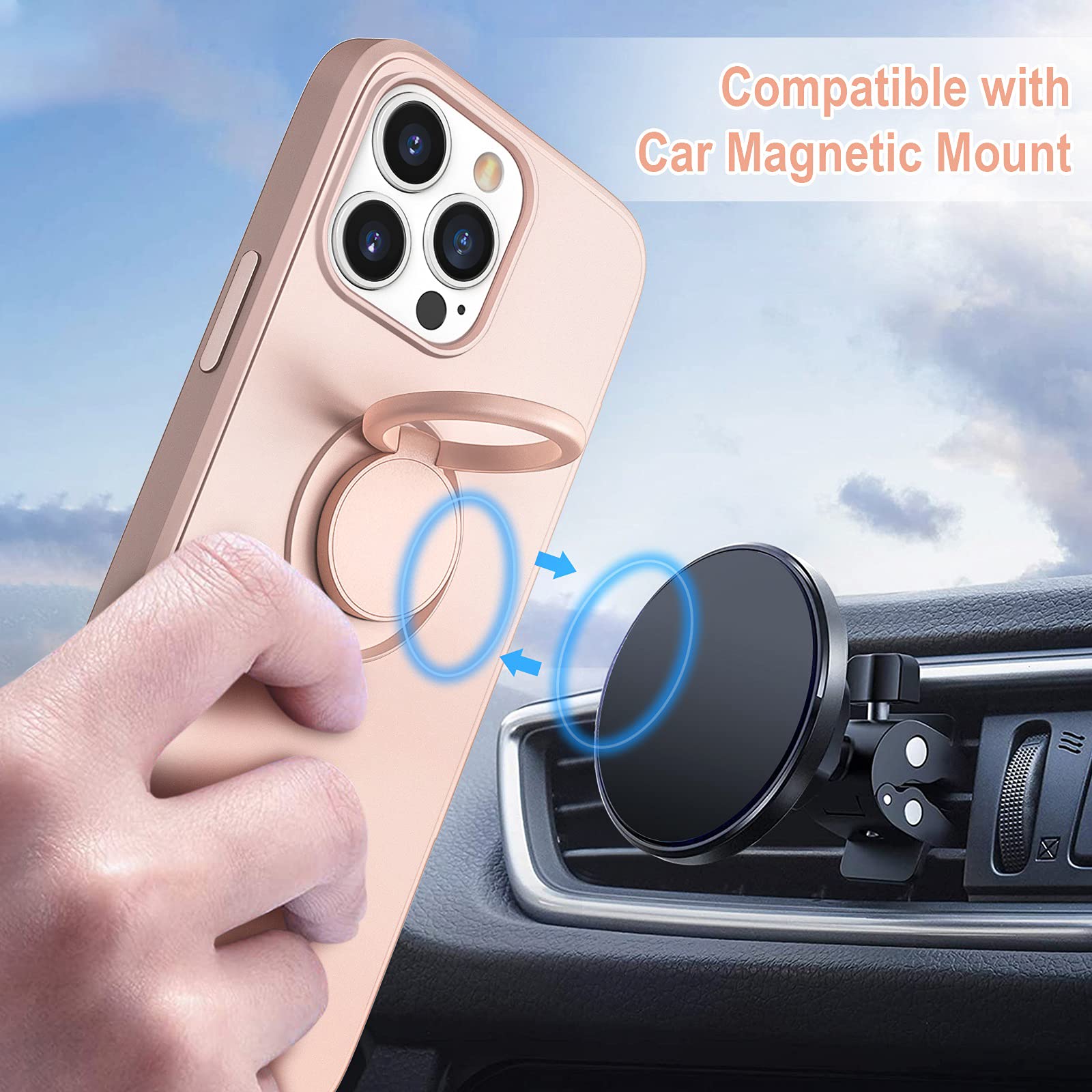 Hython For Iphone 13 Pro Case With Ring Stand [360 Rotatable Ring Holder Magnetic Kickstand] [Soft Microfiber Lining] Slim Shock