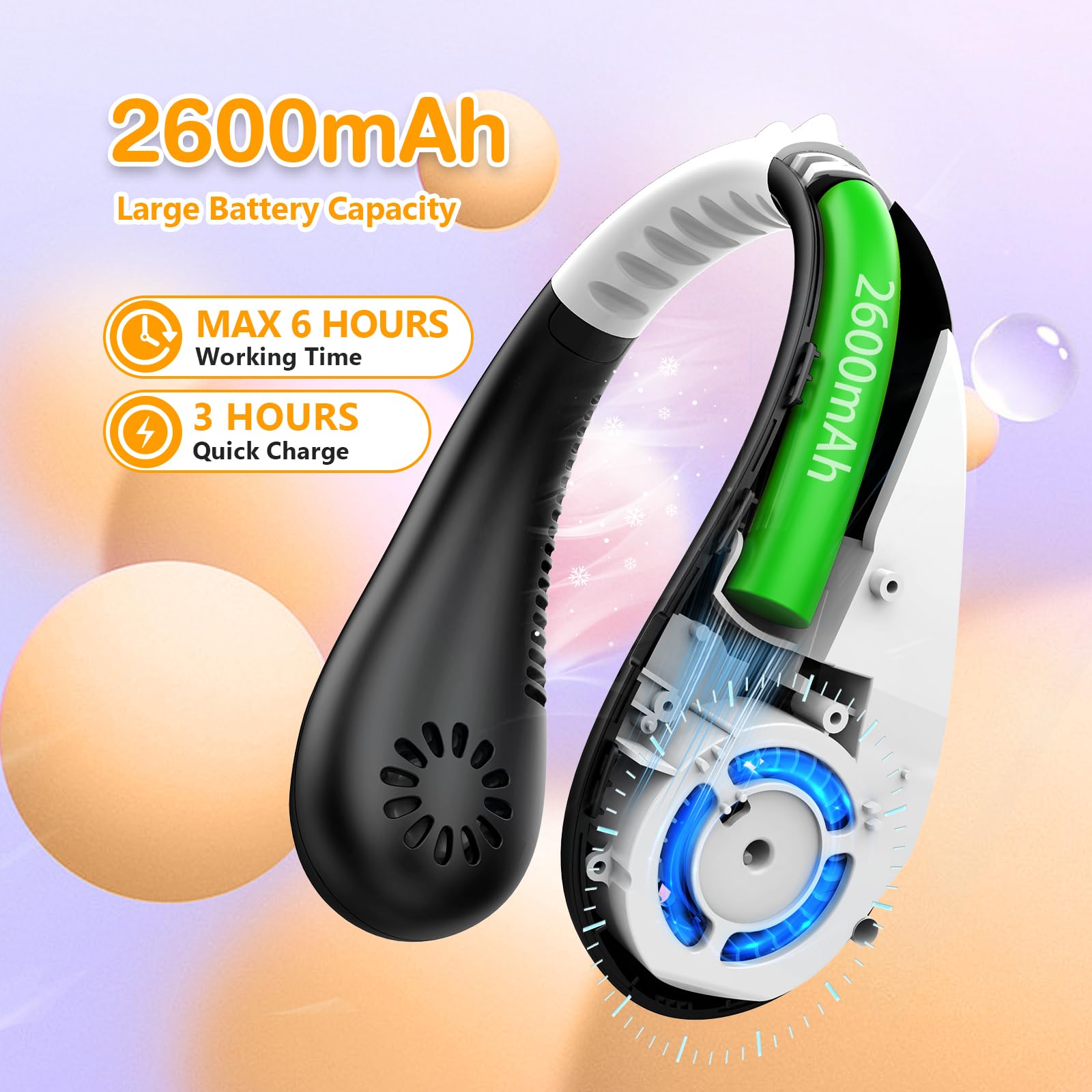 Kids Neck Fan, Portable Bladeless Fan For Kid 4 14Y Girls & Boys, 2600Mah Usb Personal Mini Fan Cooling Fan For Travel/Camping/S