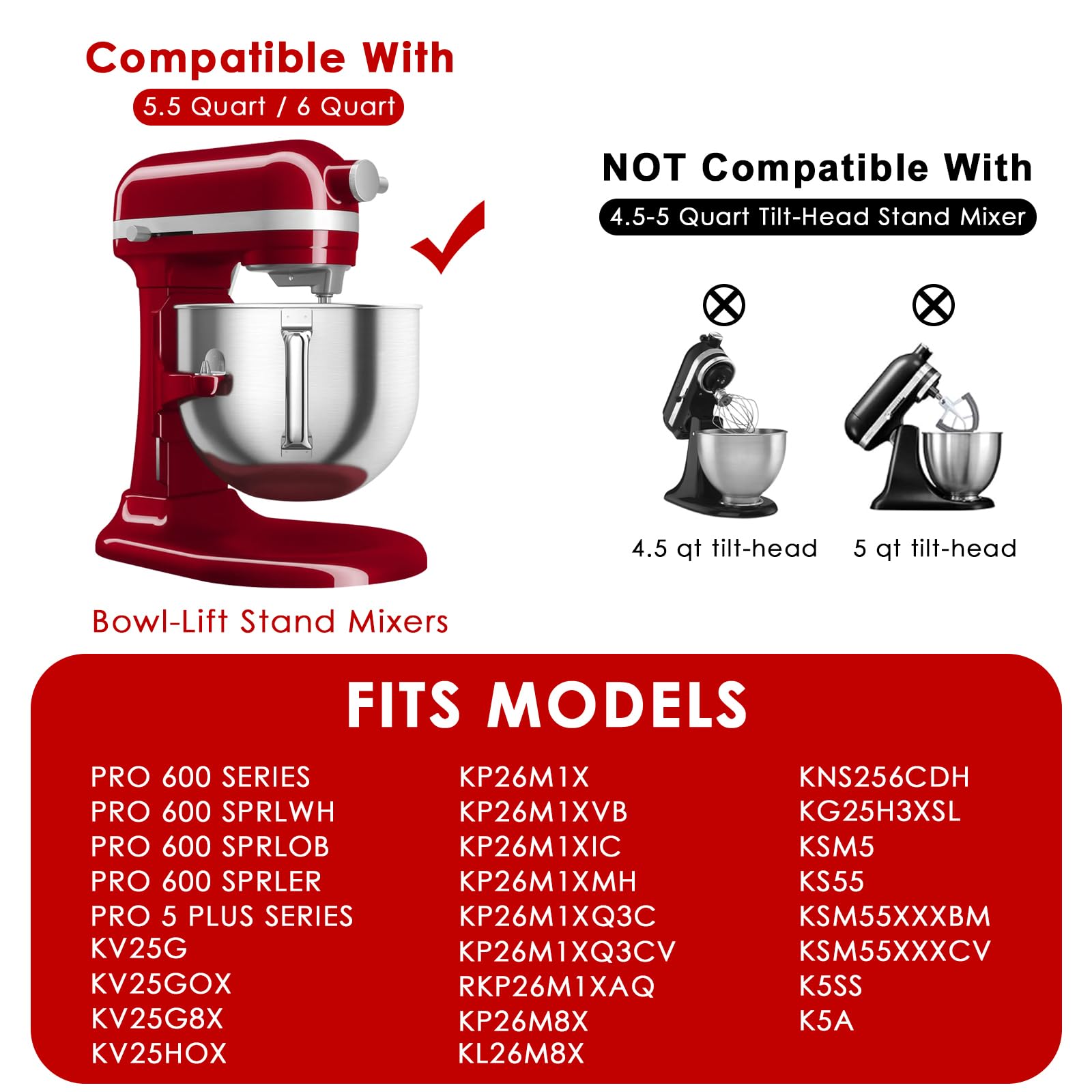 Spiral Dough Hook For Kitchenaid 5Plus & 6Qt Bowl Lift Stand Mixers, Bread Hook Attachment For Kitchen Aid Accessories And Attac