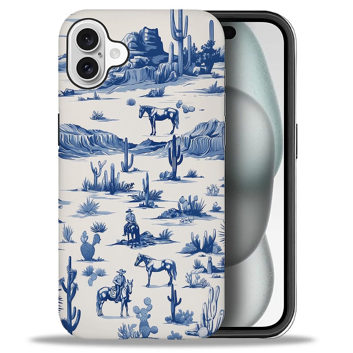 Fkbrcl4U For Iphone 16 Case, Hybrid 2-Layer Silicone Protective Matte Case For Girl Women Western Cowboy Horse Cow Desert Cacti 