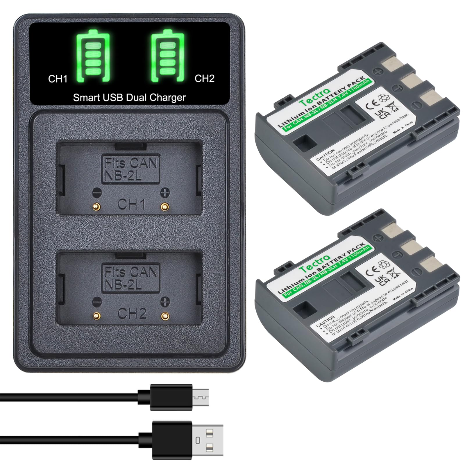 Tectra 2 Pack Nb 2L Nb 2Lh Battery And Led Dual Usb Charger Kit For Canon Nb 2L Nb 2Lh Bp 2L5 Bp 2Lh And Canon Dc301 Dc310 Dc320
