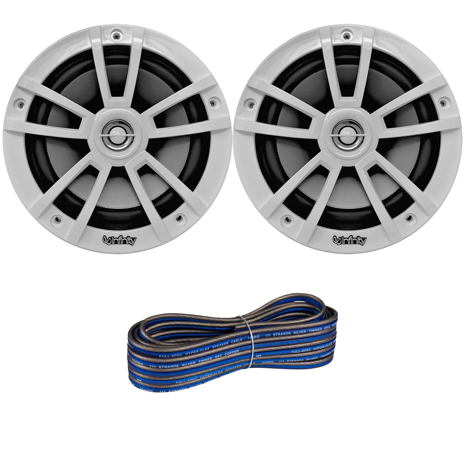 Infinity 6.5'' Marine Speakers (Qty 2) 1 Pair Of Oem Replacement Speakers W/Enrock 50Ft Wire (White) 622Mwb