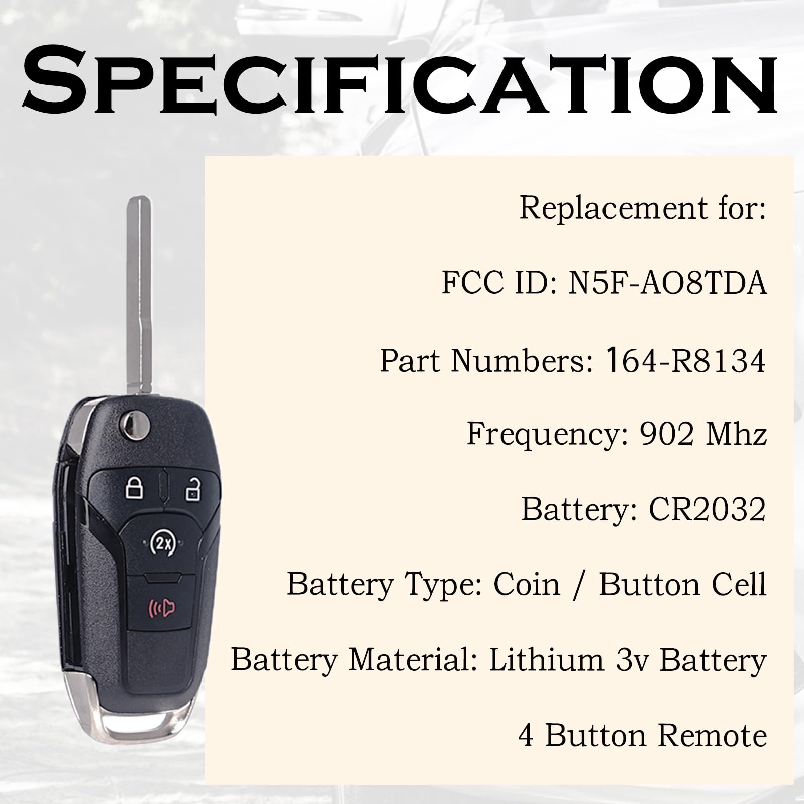 Supaland Remote Start Control Flip Key Fob Replacement Fits For Ford F-150/F150 2015-2024 F250 F350 2017-2022 Ranger 2019-2022 B