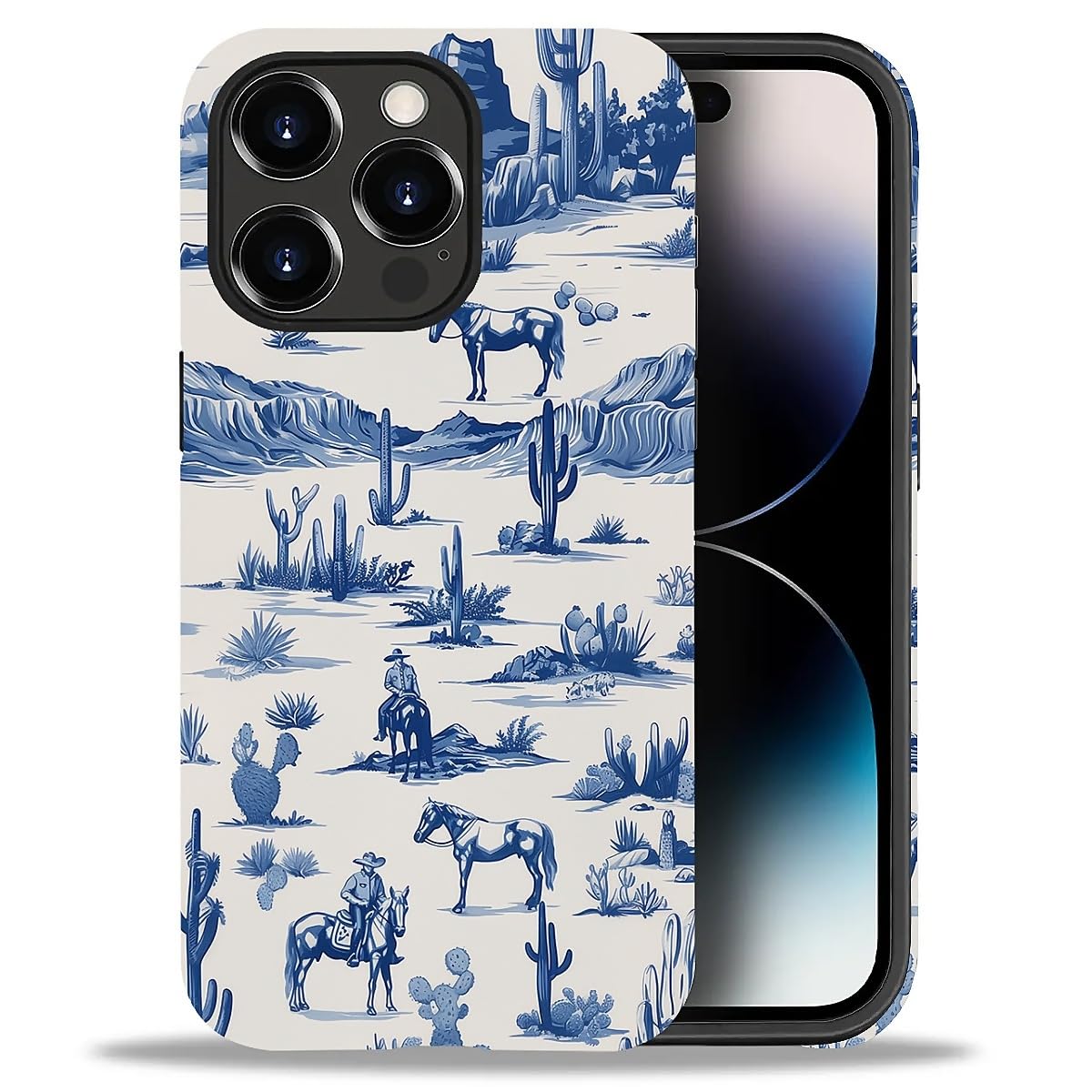 Fkbrcl4U For Iphone 14 Pro Case, Hybrid 2-Layer Silicone Protective Matte Case For Girl Women Western Cowboy Horse Cow Desert Ca