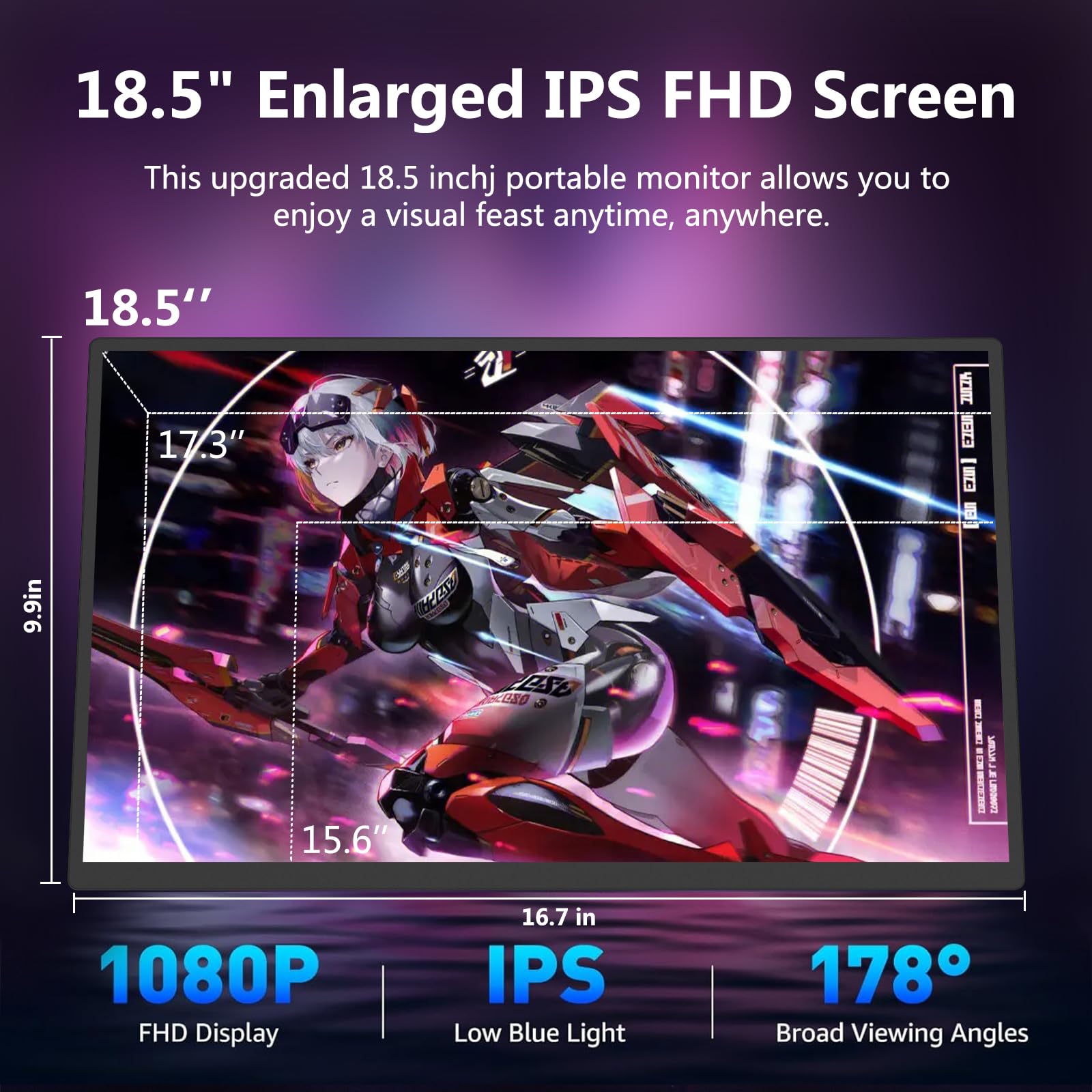 18.5 Inch Portable Monitor + Sleeve 120Hz 1080P,100% Srgb Fhd Hdr Usb Hdmi With Vesa Ultra Slim Portable Laptop Office Monitor,F