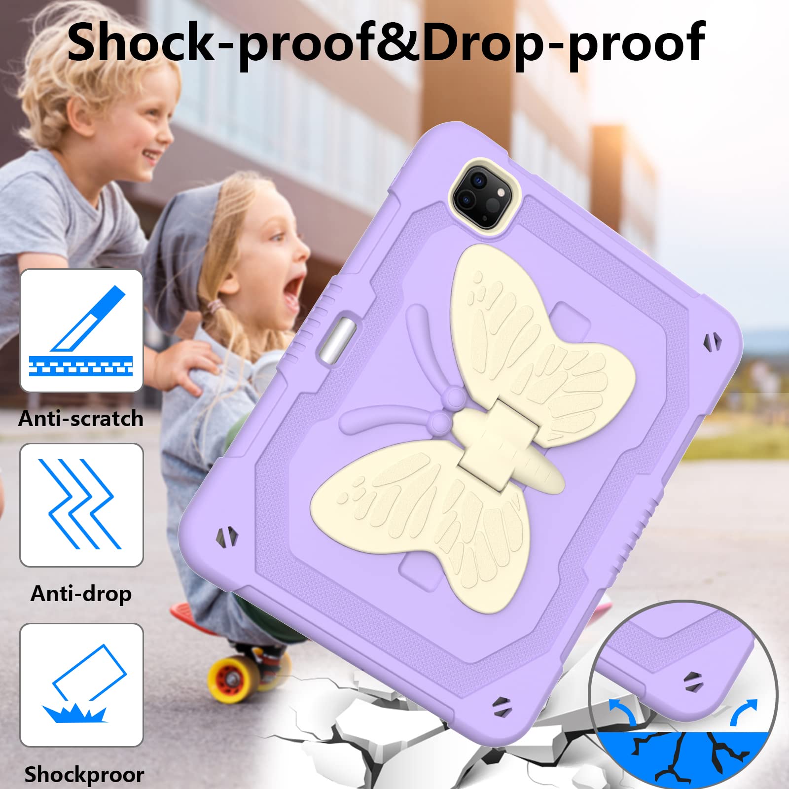 Hogenl For Ipad Pro 11 Inch Case For Kids Girl With Pencil Holder, For Ipad Air 5Th/4Th Generation Case 10.9'' With Butterfly St