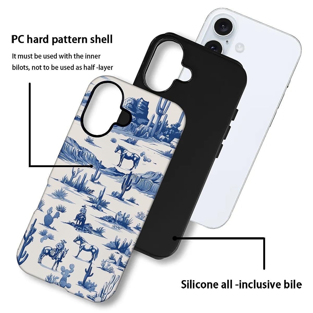 Fkbrcl4U For Iphone 16 Case, Hybrid 2-Layer Silicone Protective Matte Case For Girl Women Western Cowboy Horse Cow Desert Cacti