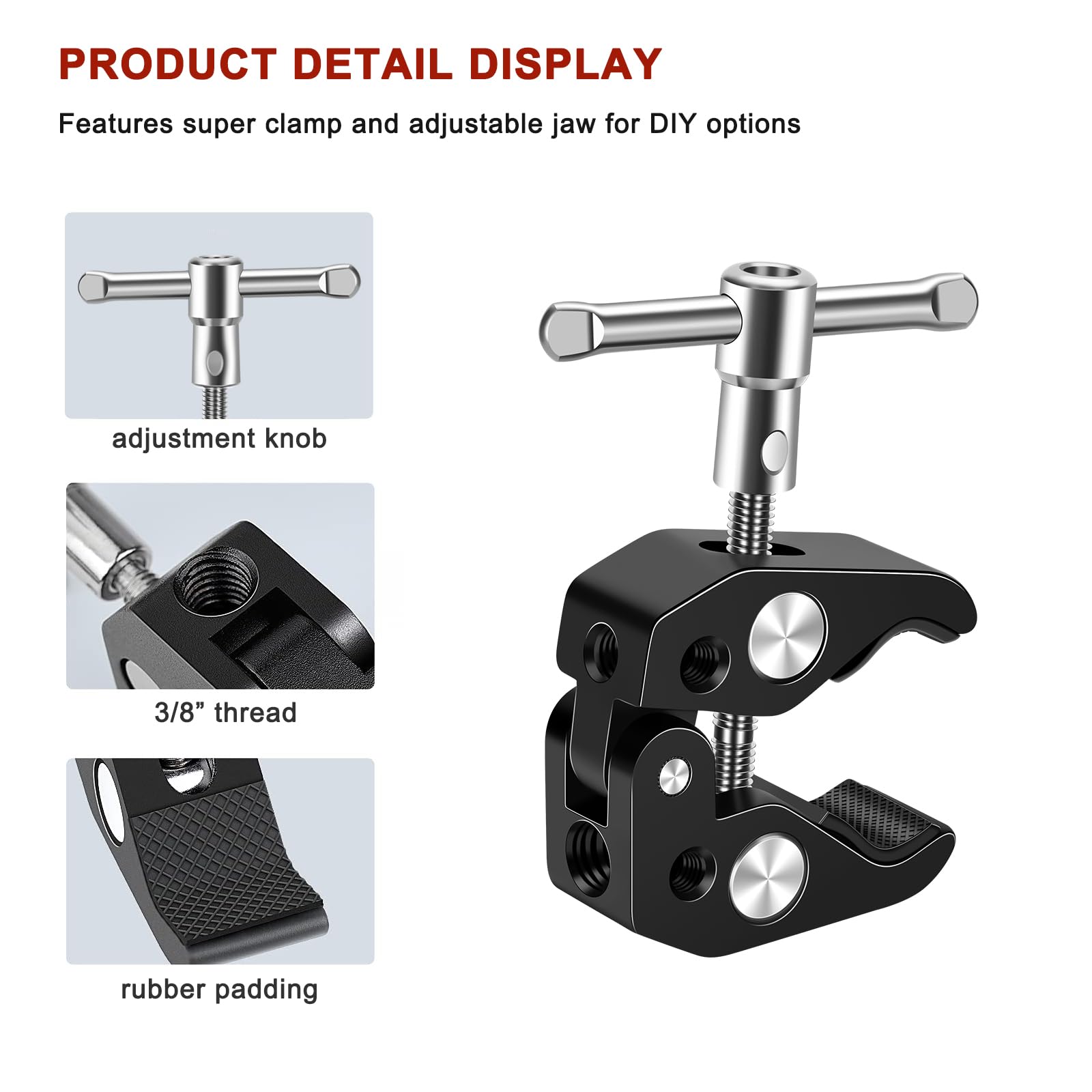 Lanxire Camera Clamp Mount Super Clamp With 5 X 1/4'' And 3/8'' Threaded Holes   Clip Clamp For Cameras, Umbrellas, Tripods, Hoo