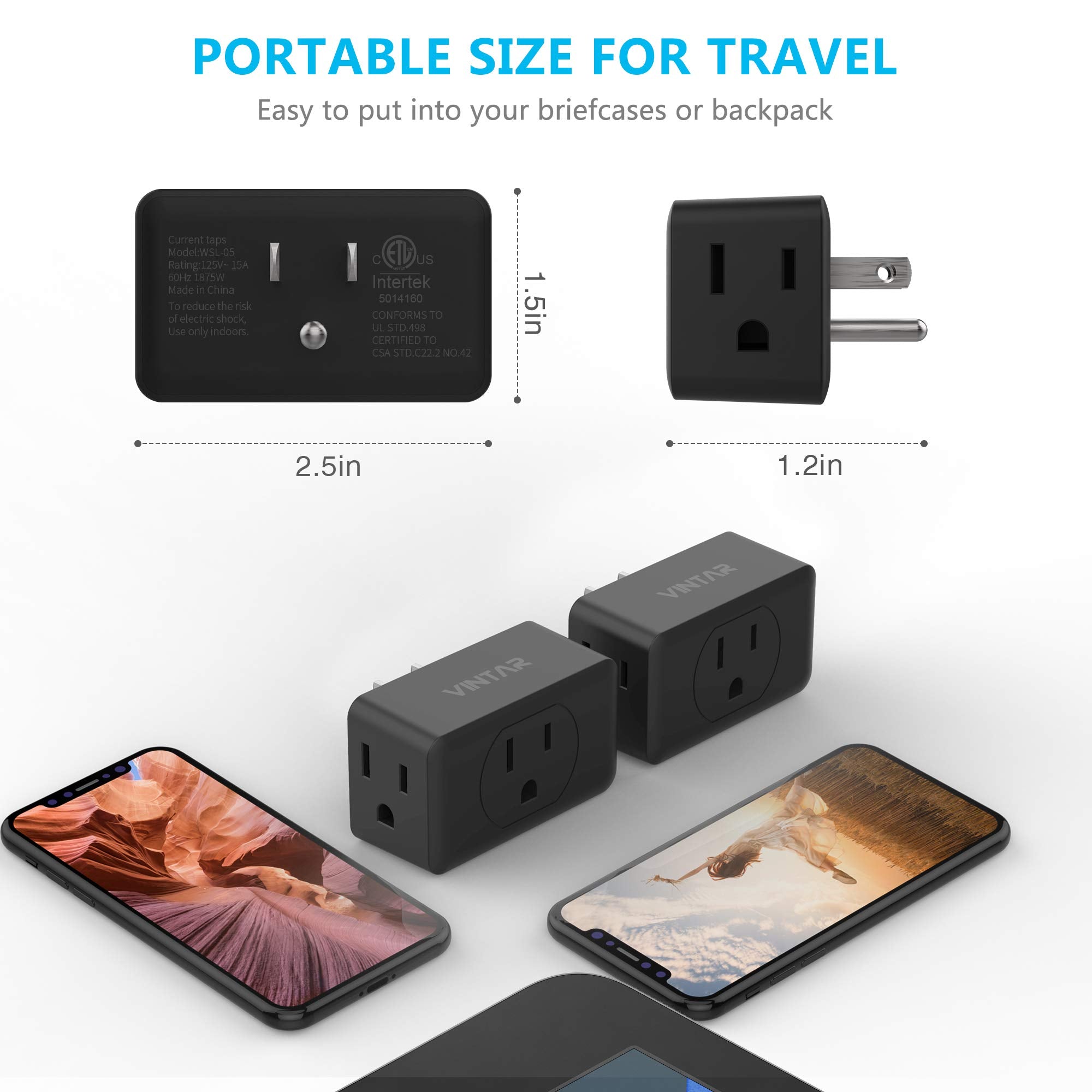 Multi Plug Outlet Extender, Vintar 3 Plug Outlet Adapter, Multiple Outlet Splitter, Grounded Wall Tap Adapter Power Plug Expande