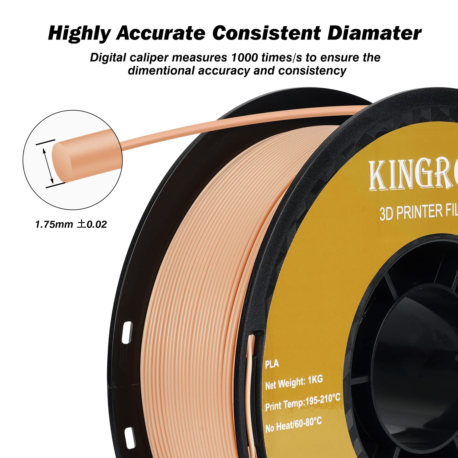 Kingroon Pla 3D Printer Filament, Dimensional Accuracy +/  0.02 Mm, 1 Kg Spool(2.2Lbs), 1.75 Mm?Skin
