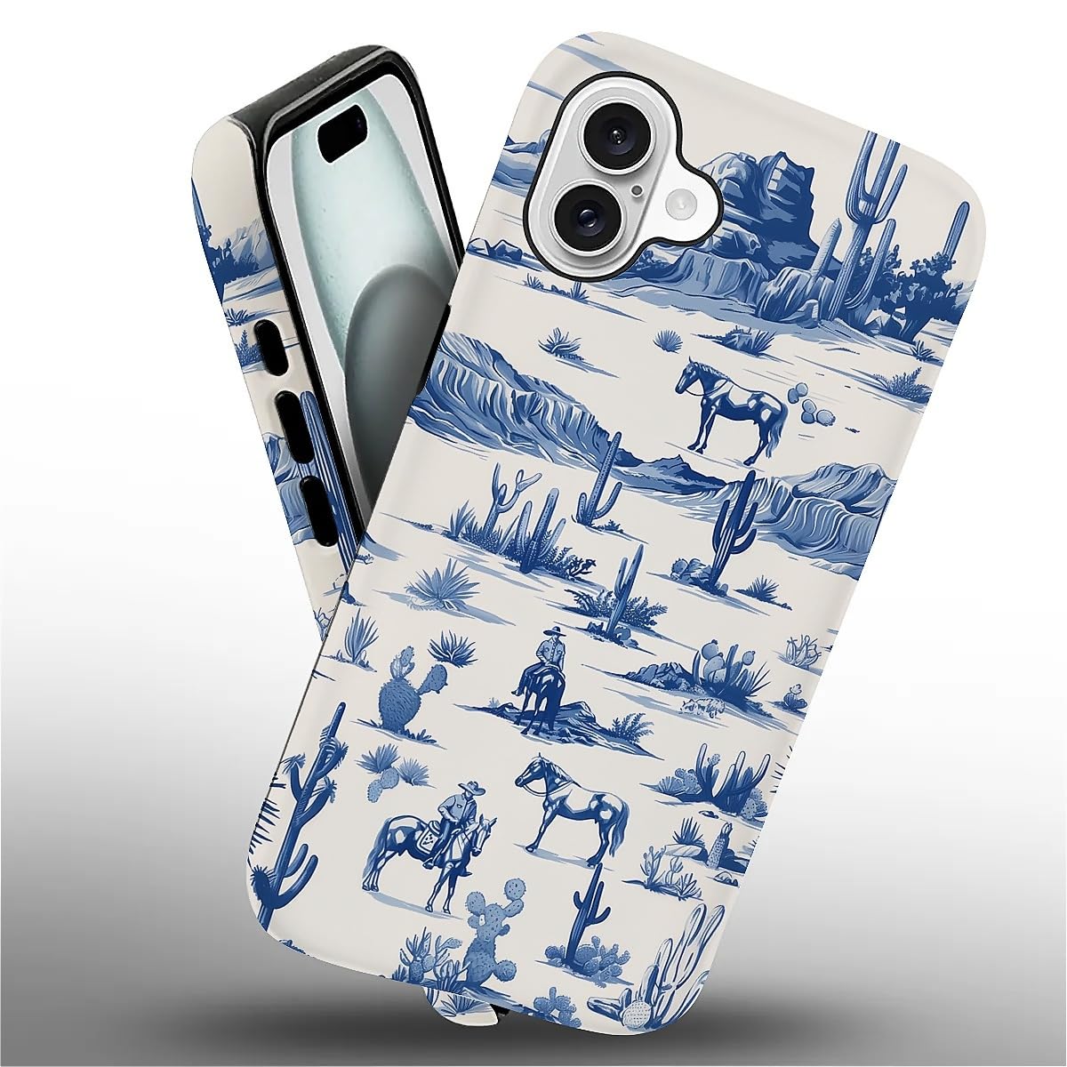Fkbrcl4U For Iphone 16 Case, Hybrid 2-Layer Silicone Protective Matte Case For Girl Women Western Cowboy Horse Cow Desert Cacti