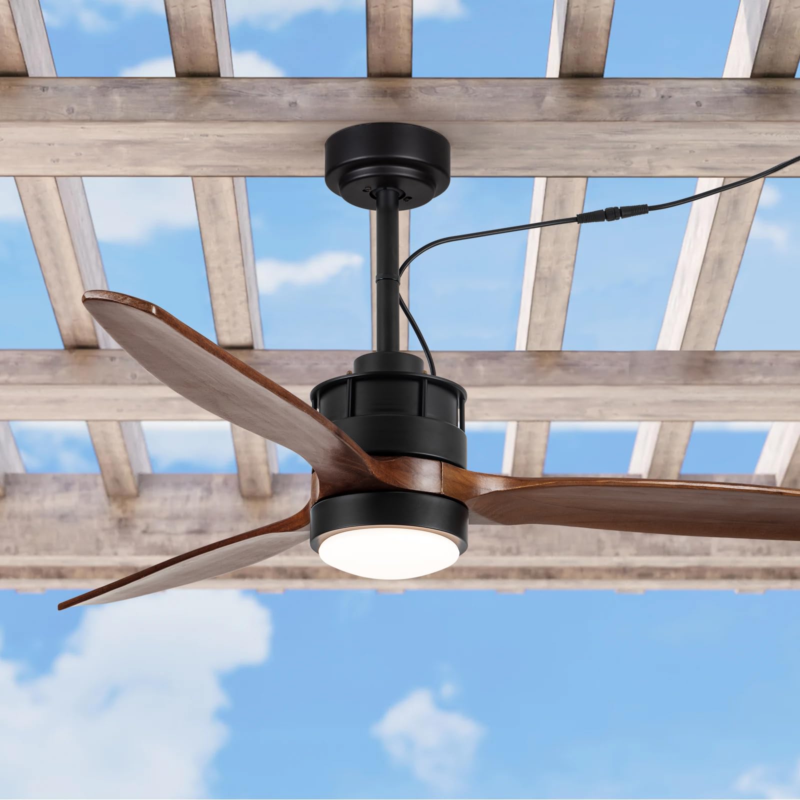 EKIZNSN 52 Outdoor Wet Rated Corded Ceiling Fan with Lights for Patios Waterproof Outdoor and Indoor use, DC Motor w 3 Reversibl