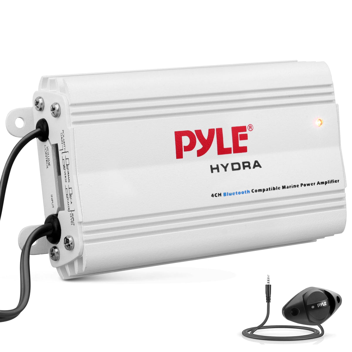Pyle Auto 4-Channel Marine Amplifier - 200 Watt RMS 4 OHM Full Range Stereo with Wireless Bluetooth & Powerful Prime Speaker - High Crossover HD Music Audio Multi Channel System PLMRMB4CW White