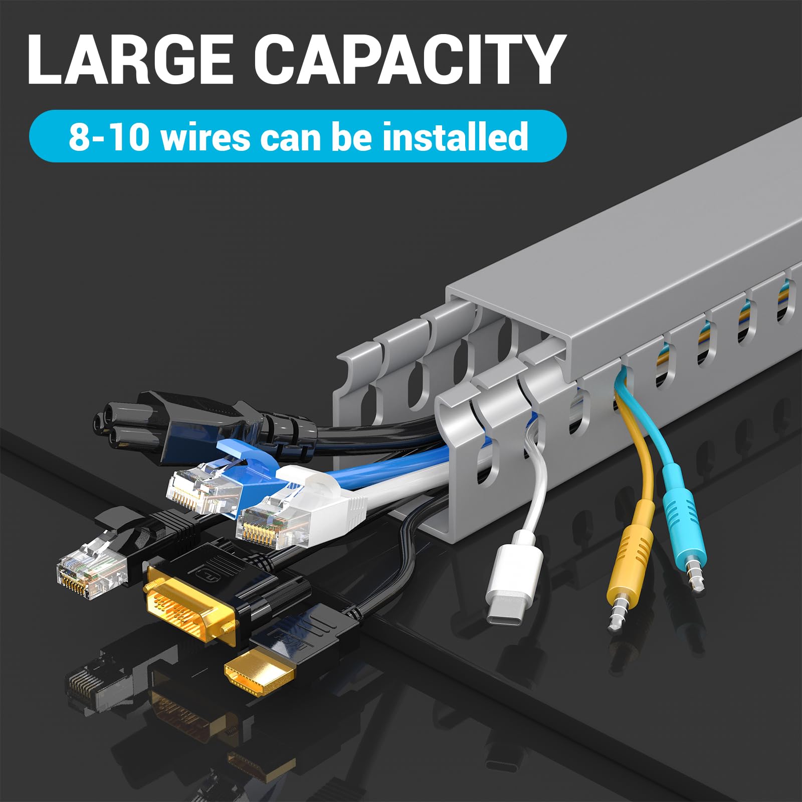 Open Slot Wire Duct Kit, 62.8''(4 X 15.7) Server Rack Cable Management, Cable Management Raceway For Hide Network Hdmi Vga Cable