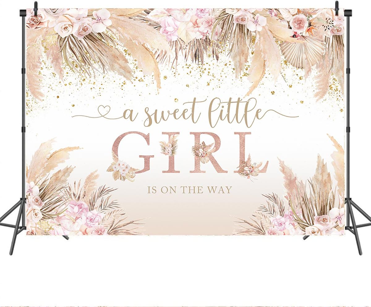 Mocsicka Boho Hello Baby Backdrop Boho Chic Pink Flowers Baby Shower Background Vinyl A Sweet Little Girl Is On The Way Party Ca