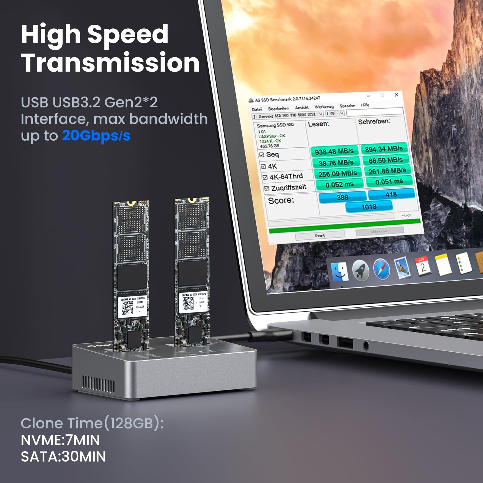 M.2 Nvme/Sata Duplicator, Dual Bay Offline Clone M.2 Nvme/Sata Docking Station,Usb3.2 Gen2*2 20Gbps M.2 Cloner For Ssd Size 2230