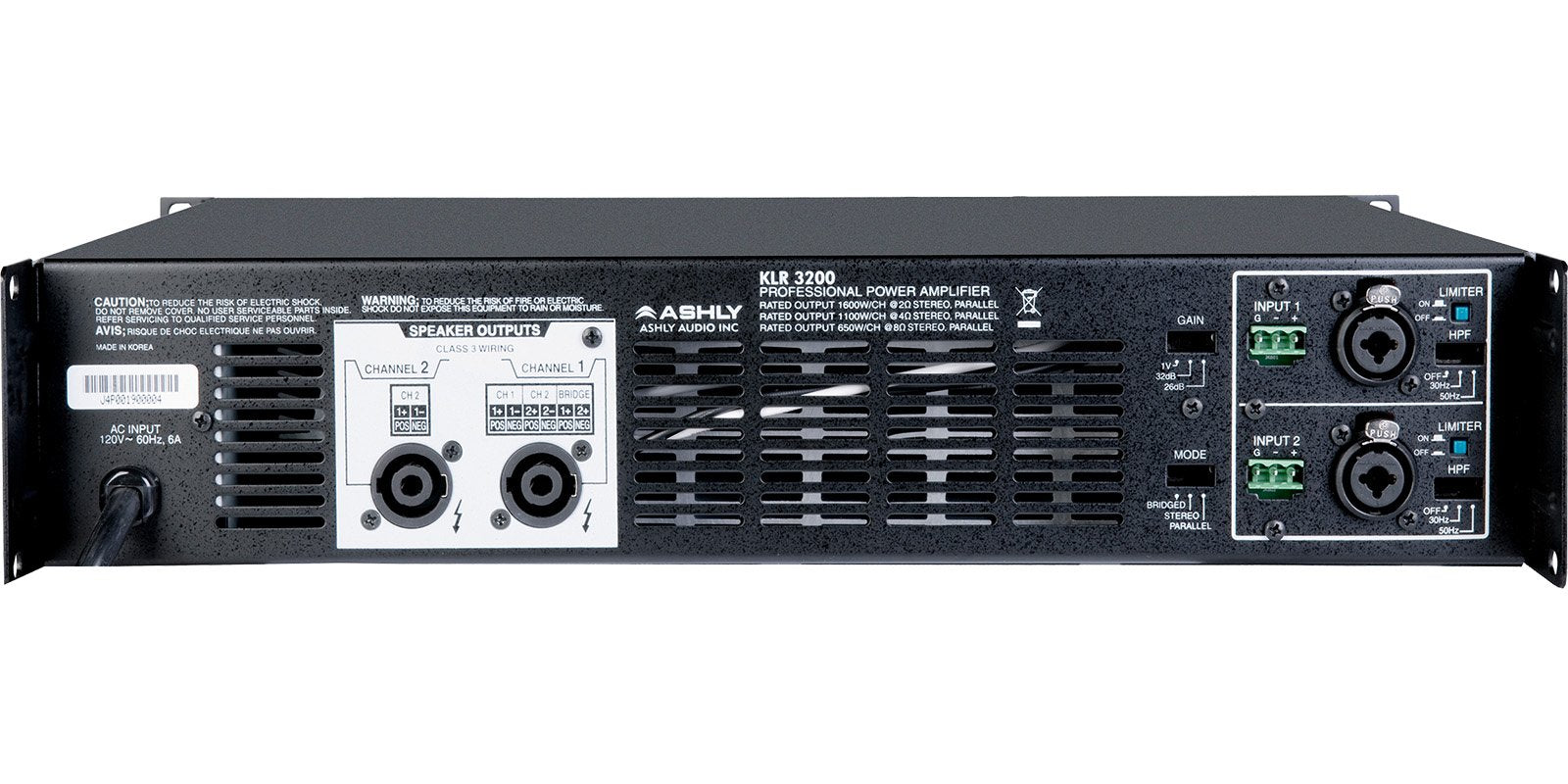 Ashly Audio Power Amplifier 2 X 1600W @ 2 Ohms, 1100W @ 4 Ohms, 650W @ 8 Ohms, 800W @ 70V