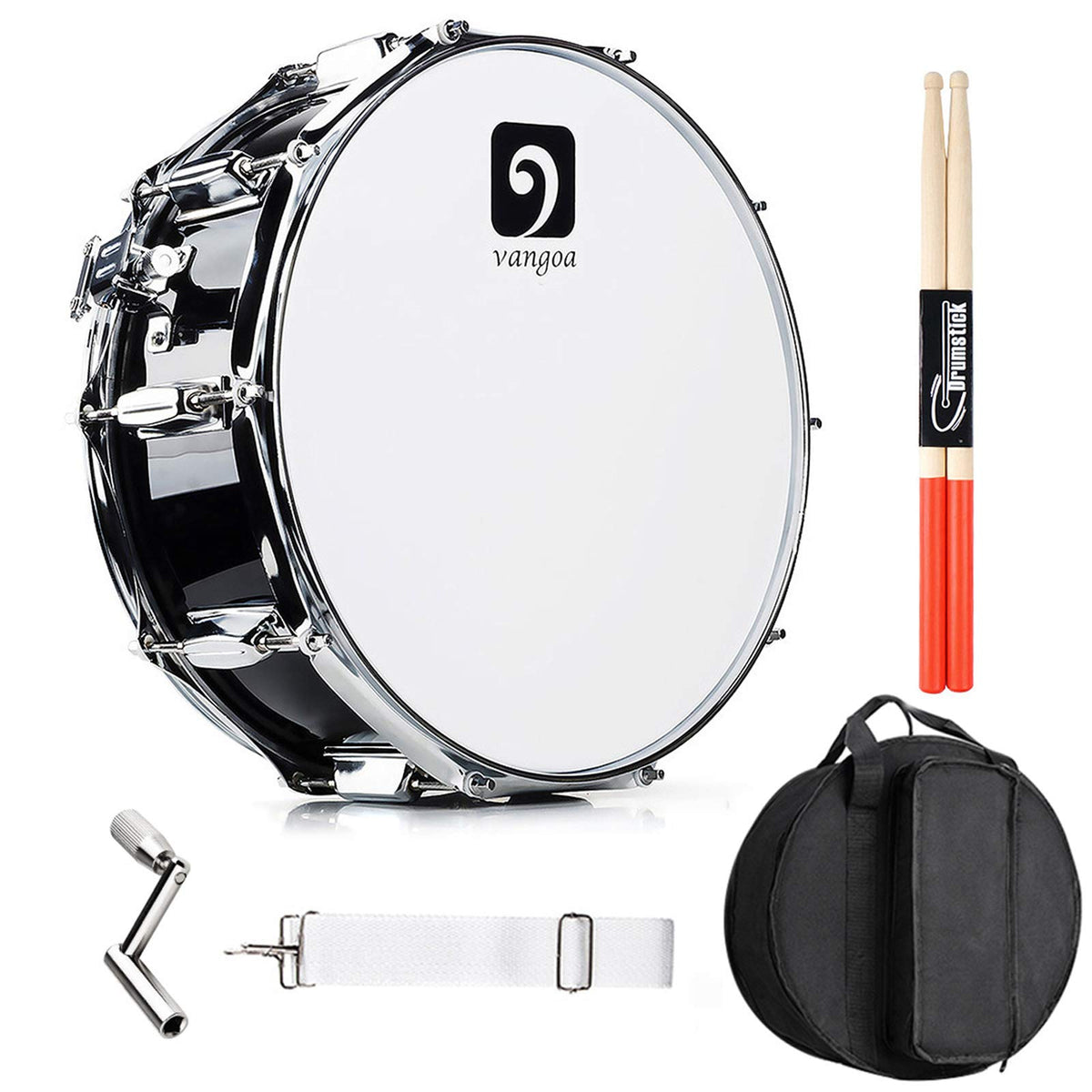 Vangoa Snare Drum Kit, Marching Snare Drum, 14'' X 5.5'' With 10Mm Padding Carry Bag, 5A Drumsticks, Speed-Up Drum Key, Strap, D