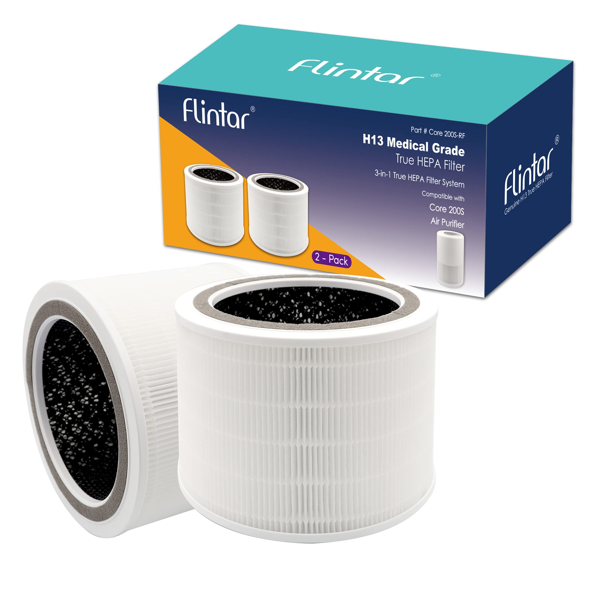 Flintar Core 200S True Hepa Replacement Filters, Compatible With Levoit Core 200S Smart Wifi Air Purifier, 3 Stage H13 True Hepa