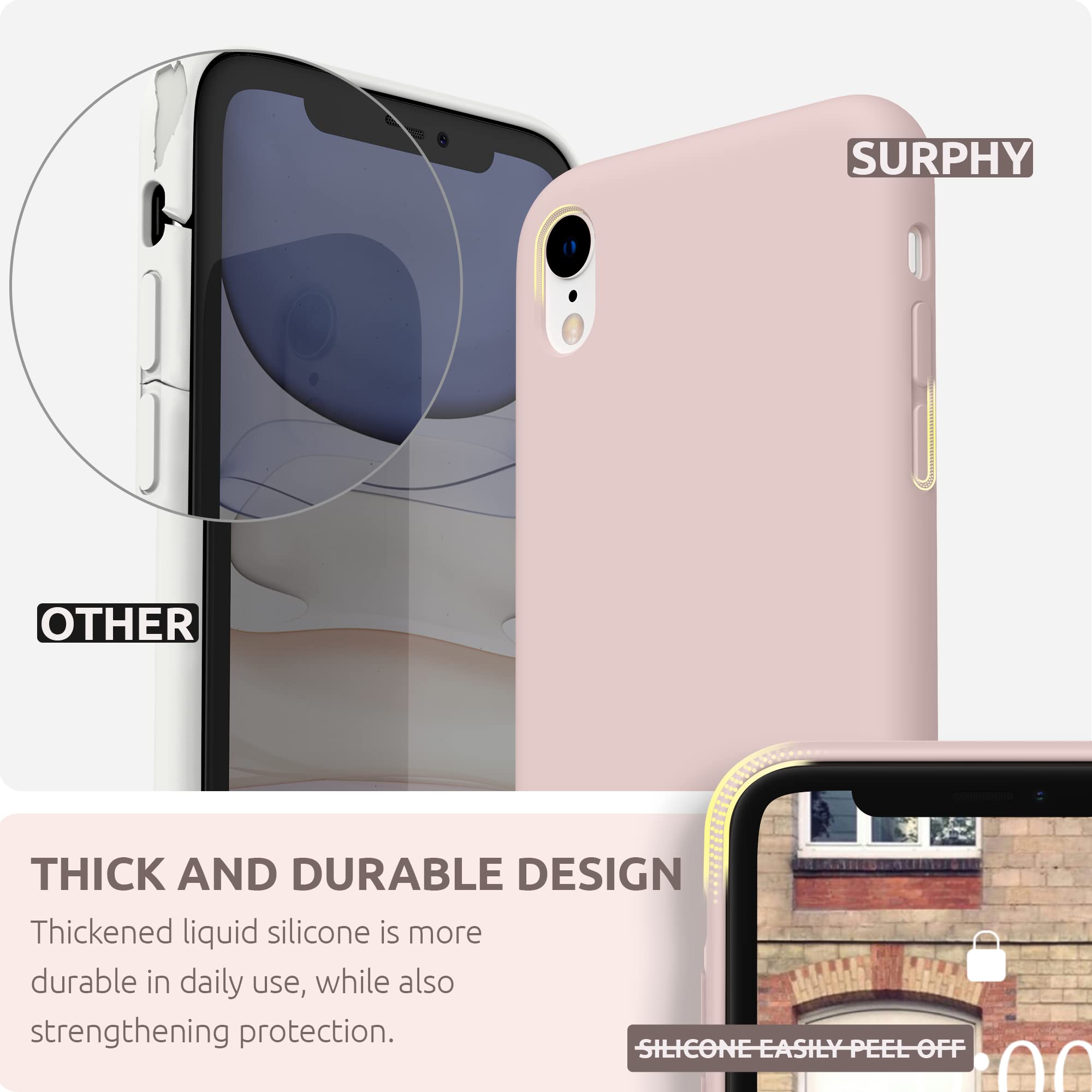 Surphy Compatible With Iphone Xr Case, Thickened Liquid Silicone Phone Case (With Microfiber Lining) For Iphone Xr 6.1 Inches, P