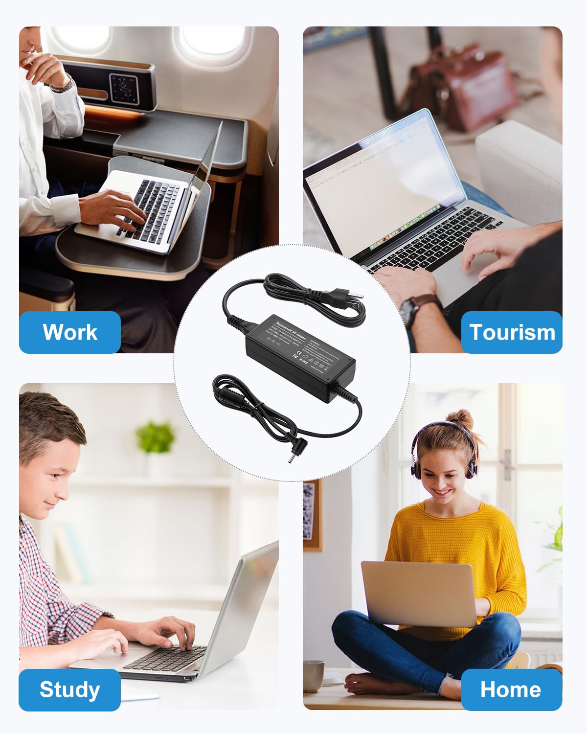 19V 3.42A 65W Laptop Charger For Acer N15Q8 N15Q9 N16P1 N20C5 Chromebook Cb3 Cb5 C738T C740 C720 C720P Aspire 1 Aspire 5 A515 54