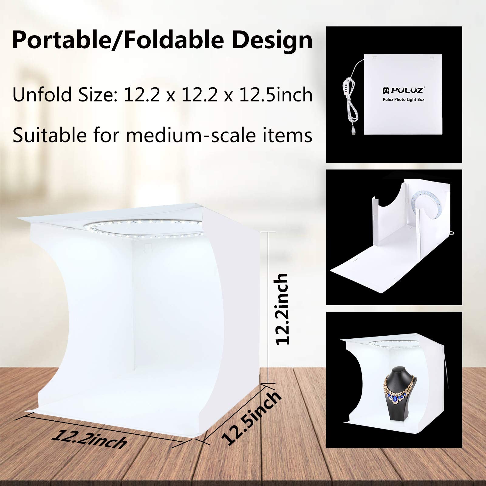 Puluz 30Cm Ring Light Photo Studio Light Box, Adjustable Portable Photography Shooting Light Tent Kit With White/Warm/Soft Light