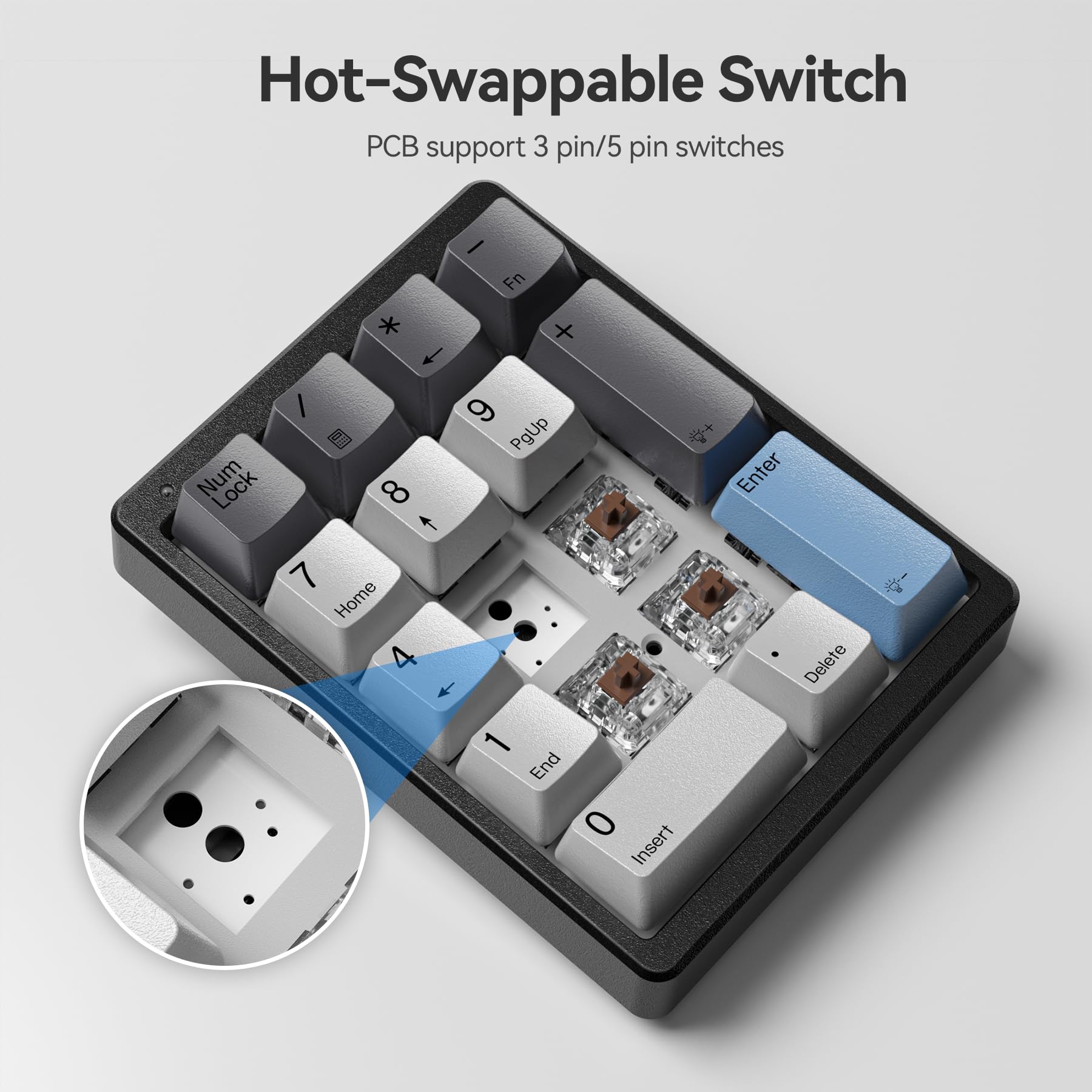 Kisnt Mechanical Number Pad, Hot Swappable Numpad Wired Usb 17 Keys Numeric Keypad With Pbt Keycaps White Backlit Keypad For Lap