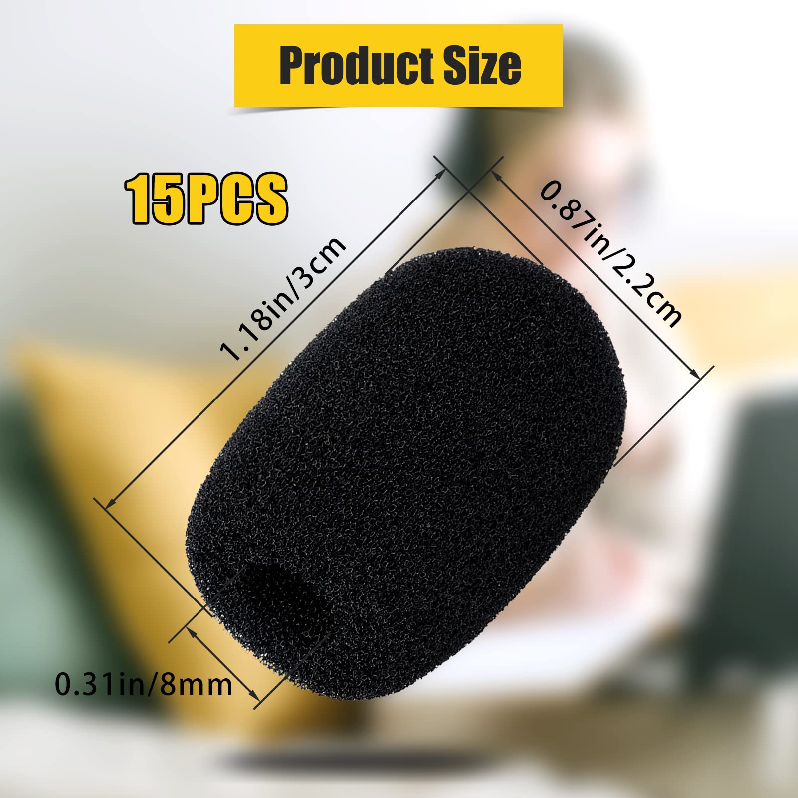 Luter 15Pcs Mini Foam Microphone Windscreens, High Density Foam Mic Covers For Headset Protection For Lavalier Microphones (Blac